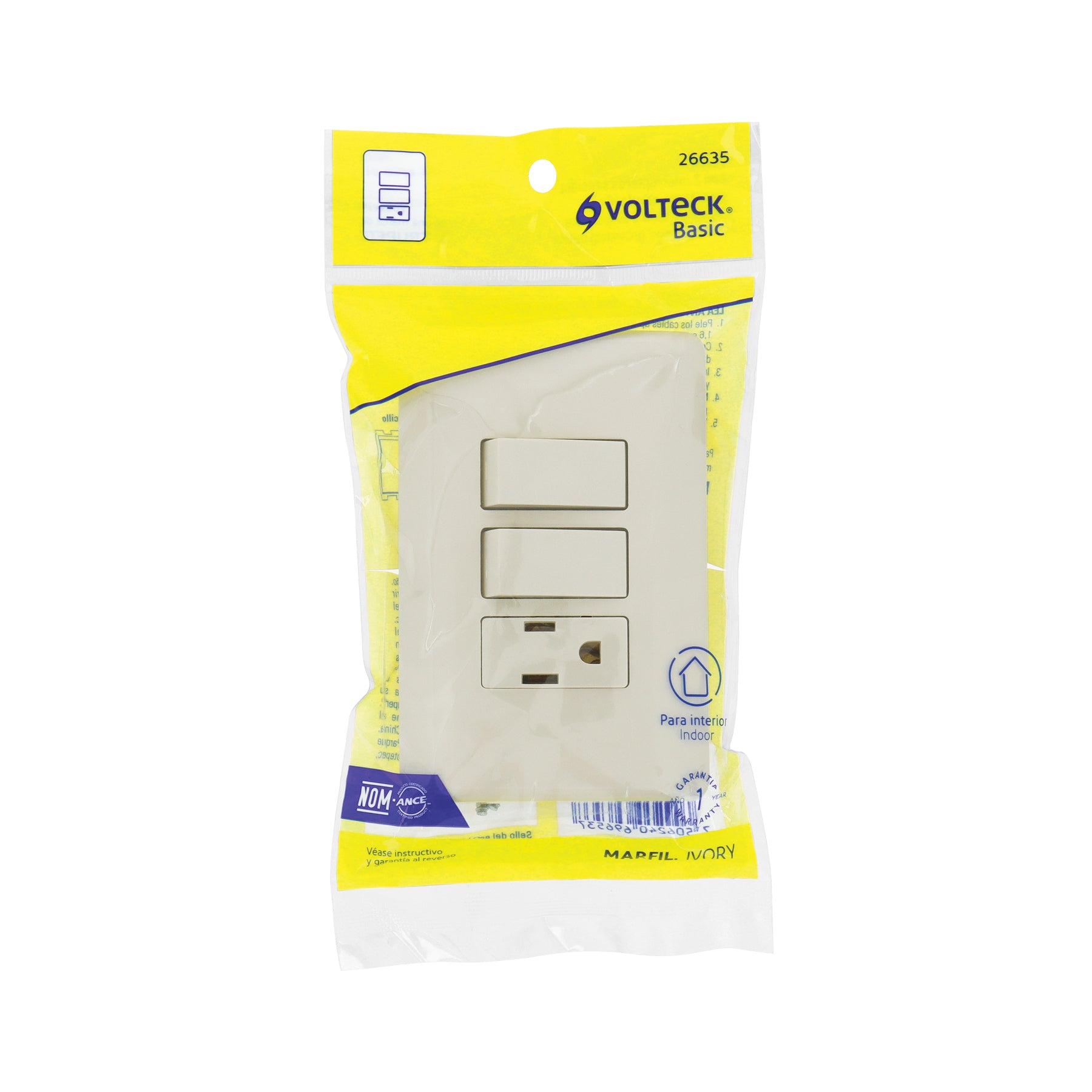 Placa armada 2 interruptores y contacto, marfil, BASIC