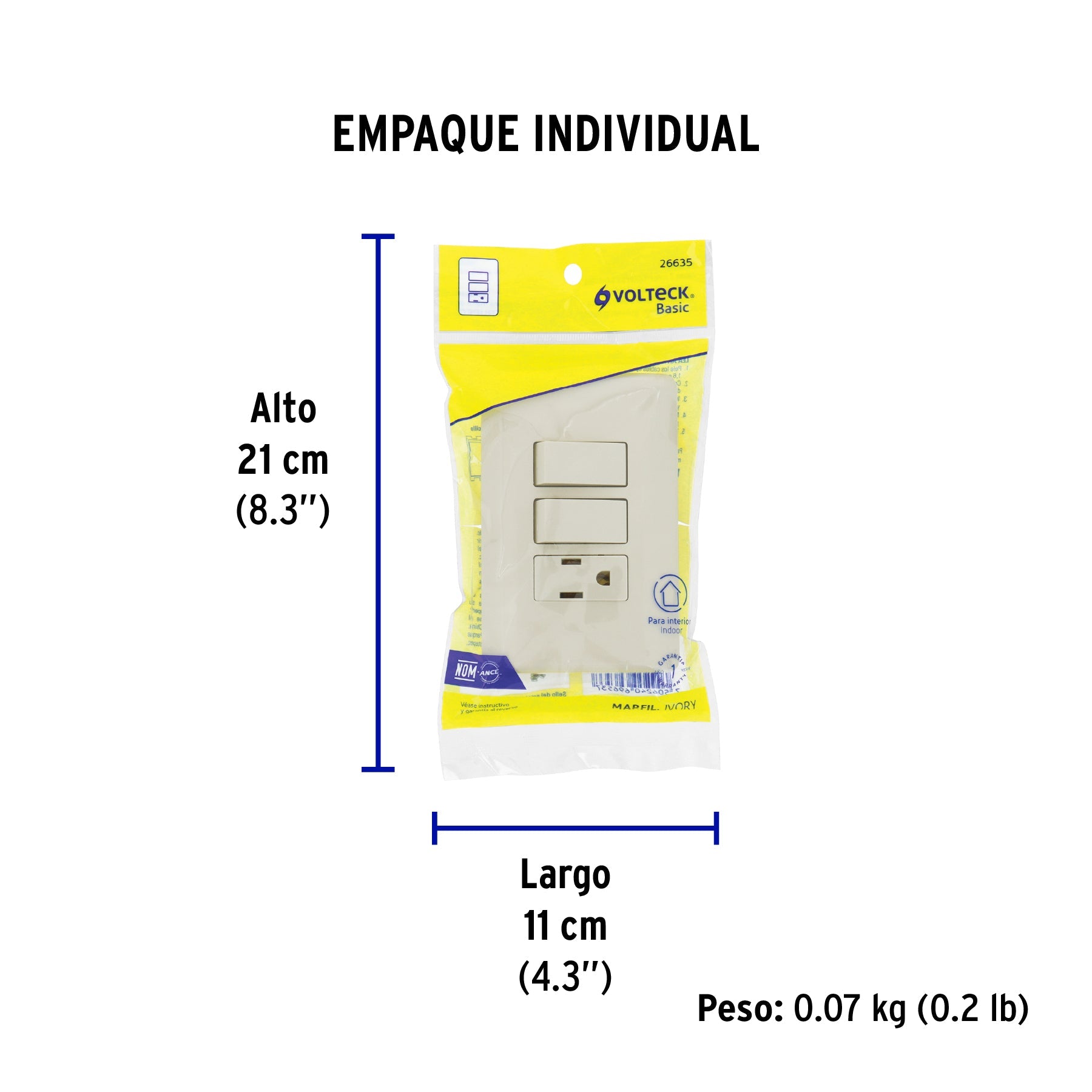 Placa armada 2 interruptores y contacto, marfil, BASIC - Empaque