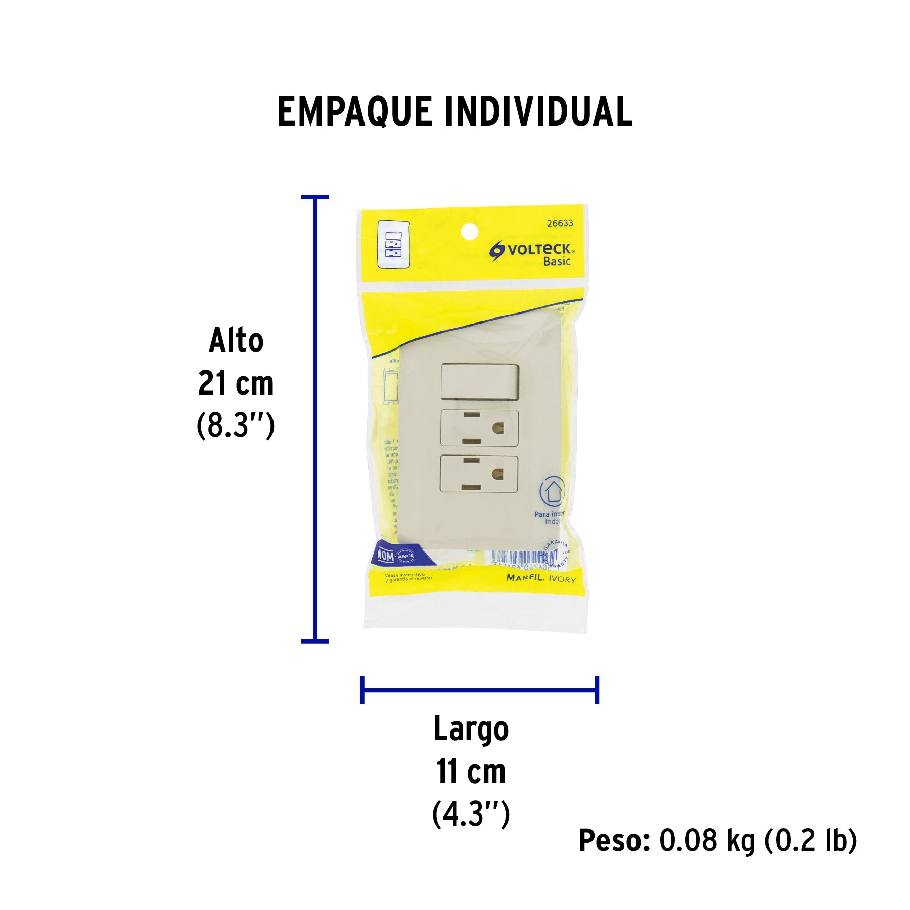 Placa armada interruptor y 2 contactos, marfil, BASIC - Empaque