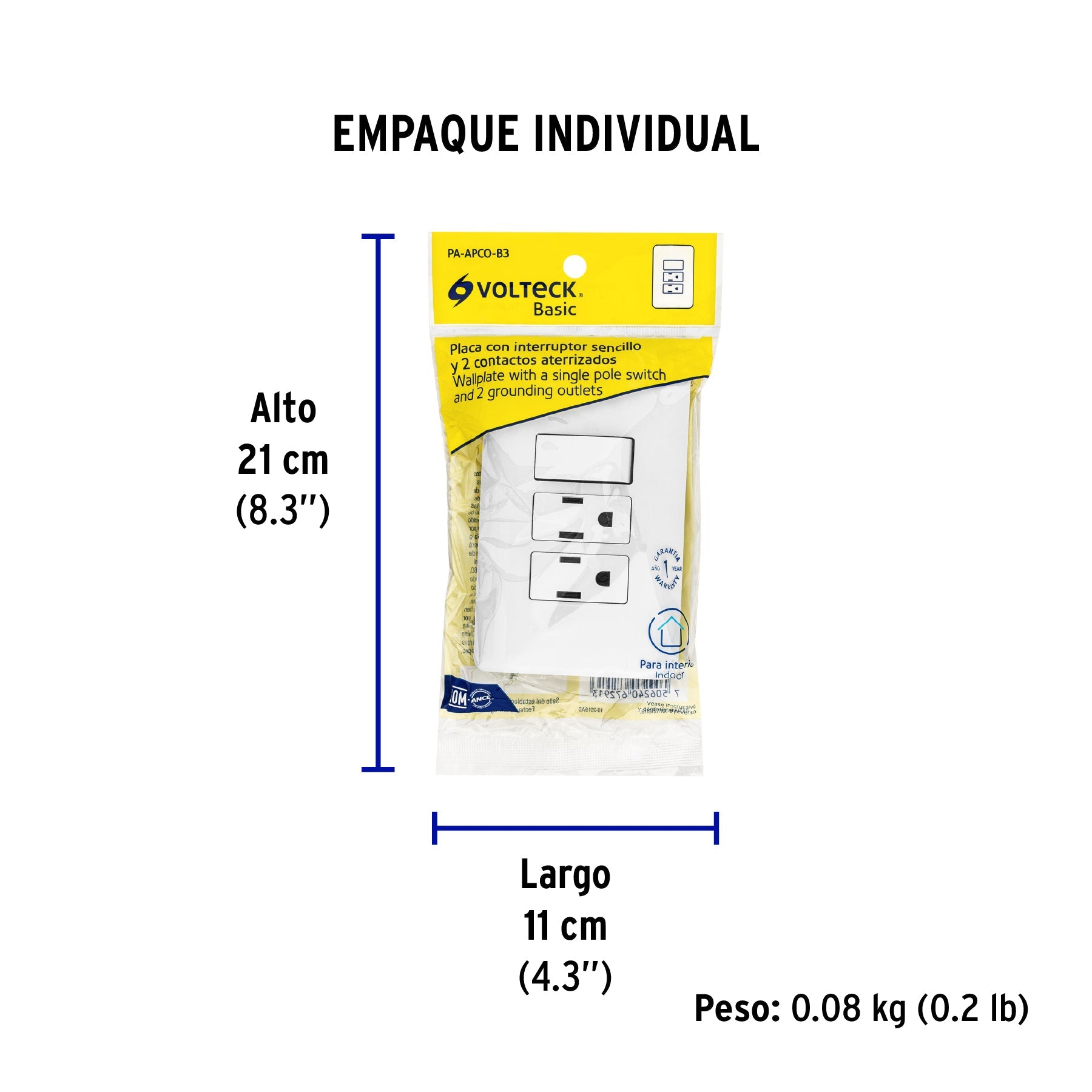 Placa armada 2 contactos e interruptor sencillo, BASIC - Empaque