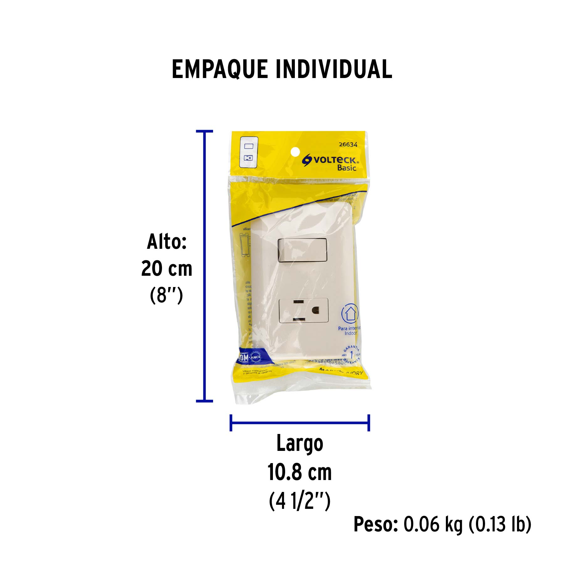Placa armada interruptor y contacto, marfil, VOLTECK - Empaque