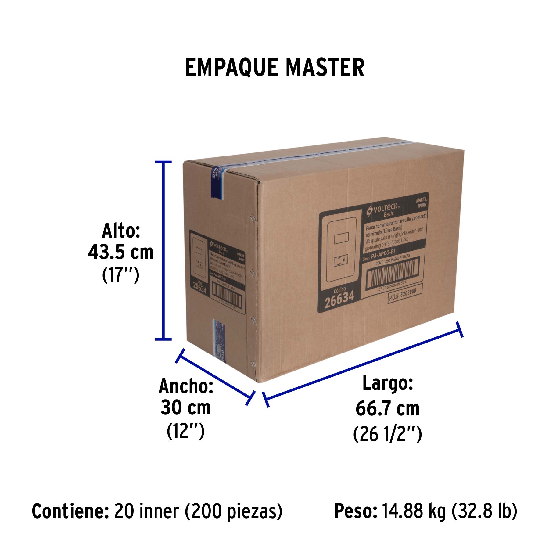 Placa armada interruptor y contacto, marfil, VOLTECK - Empaque