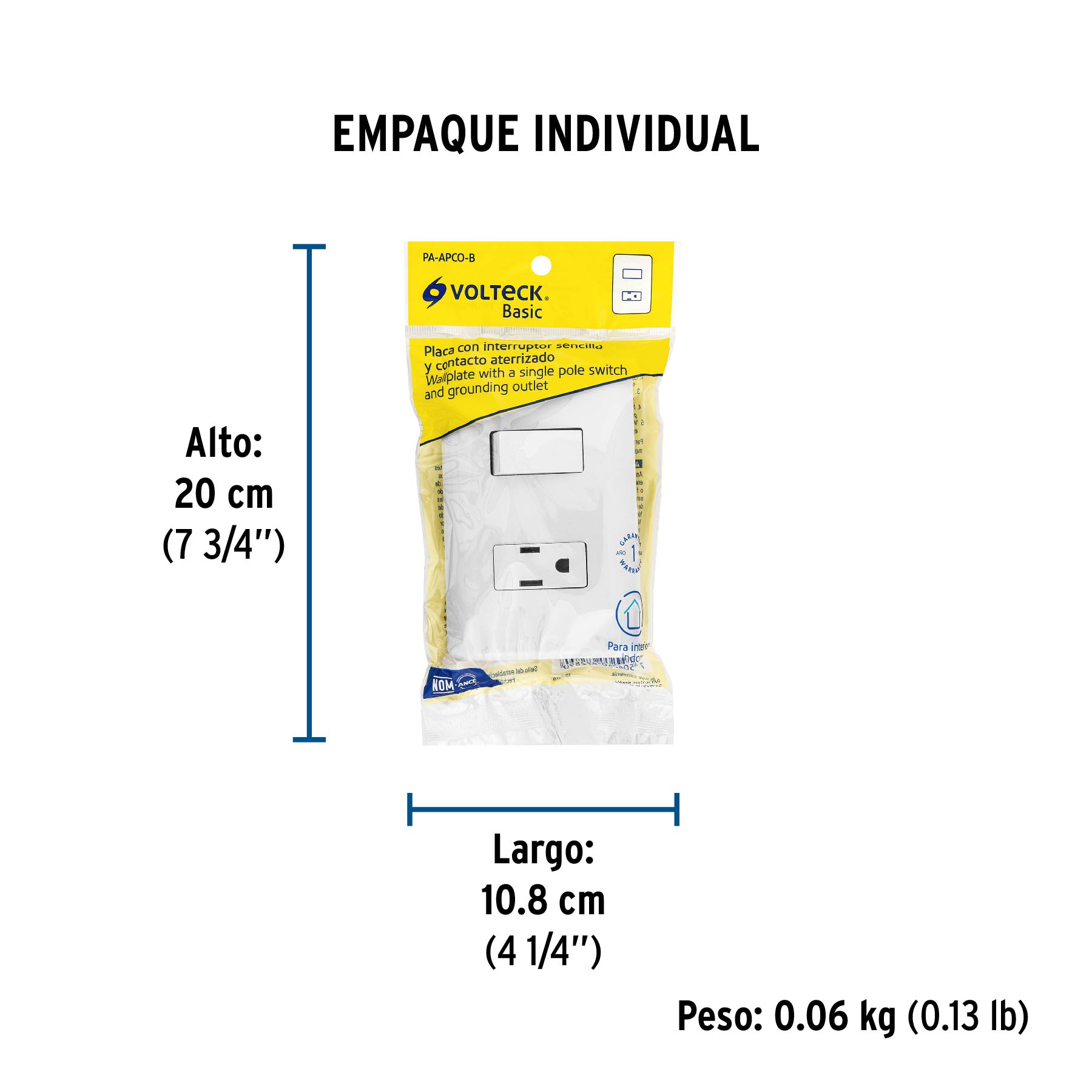 Placa armada contacto e interruptor sencillo, VOLTECK BASIC - Empaque