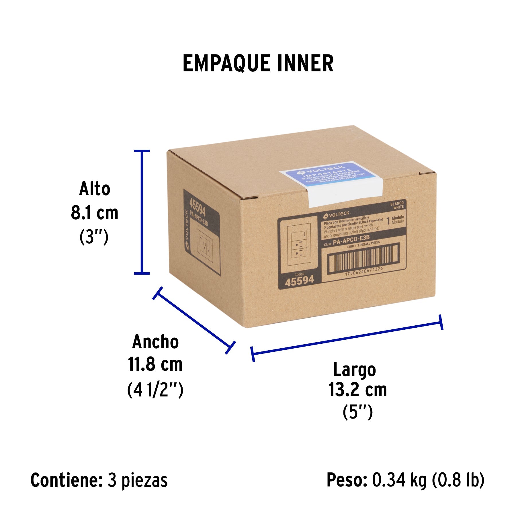 Placa armada 1 interruptor, 2 contactos,1mod,Española,blanco - Empaque