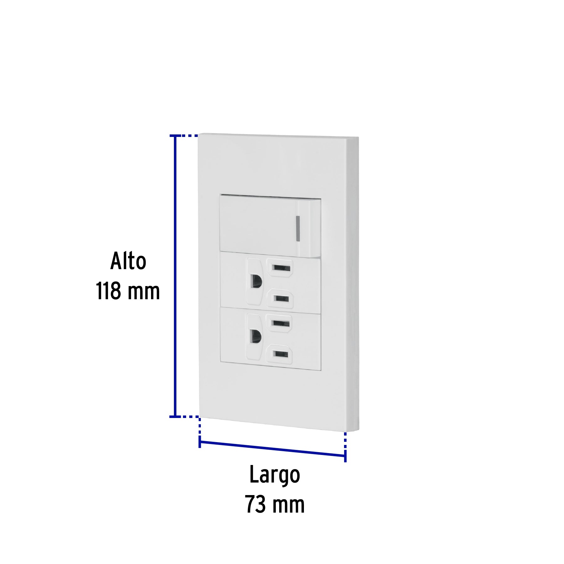 Placa armada 1 interruptor, 2 contactos,1mod,Española,blanco