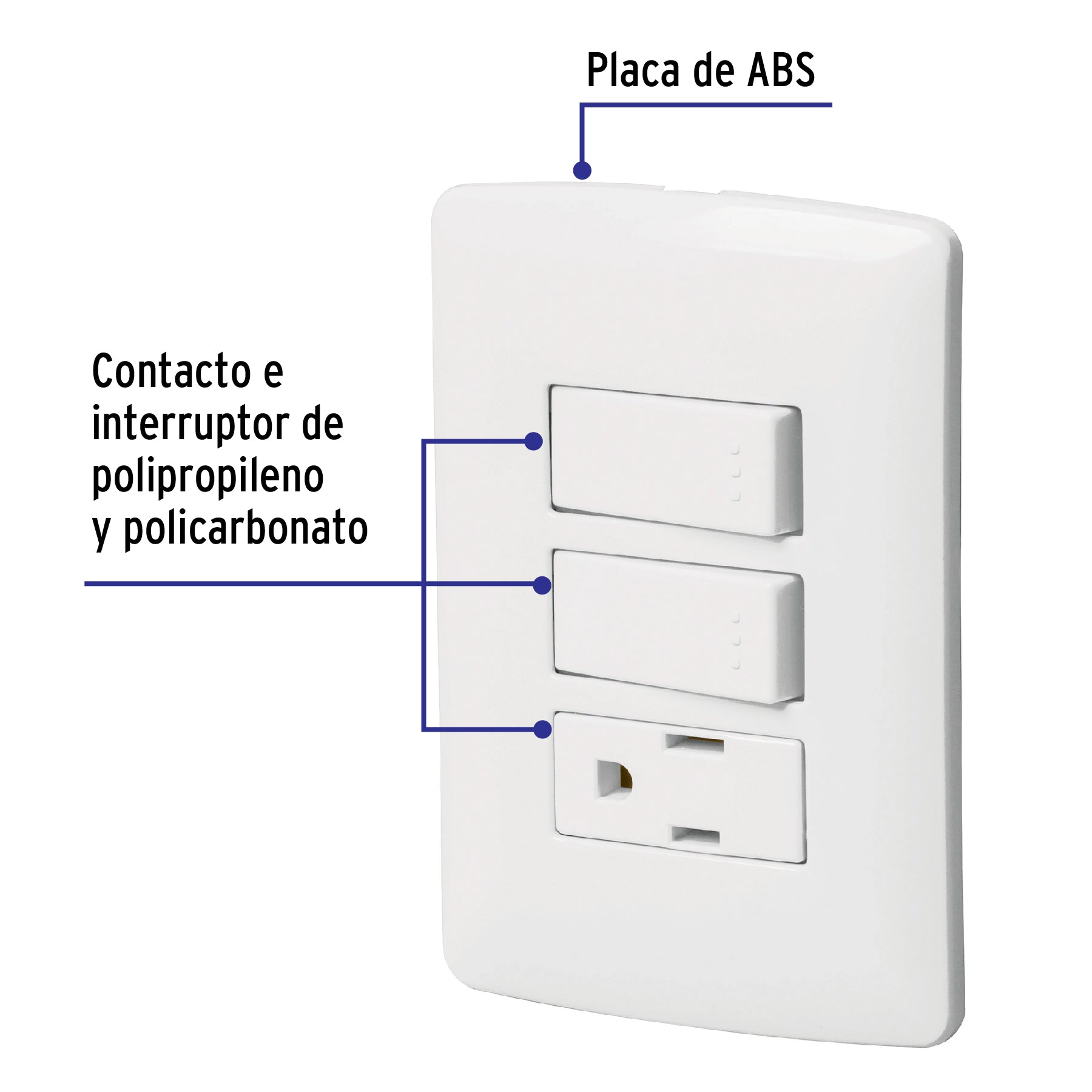 Placa armada contacto 2 interruptores,blanco, línea Italiana