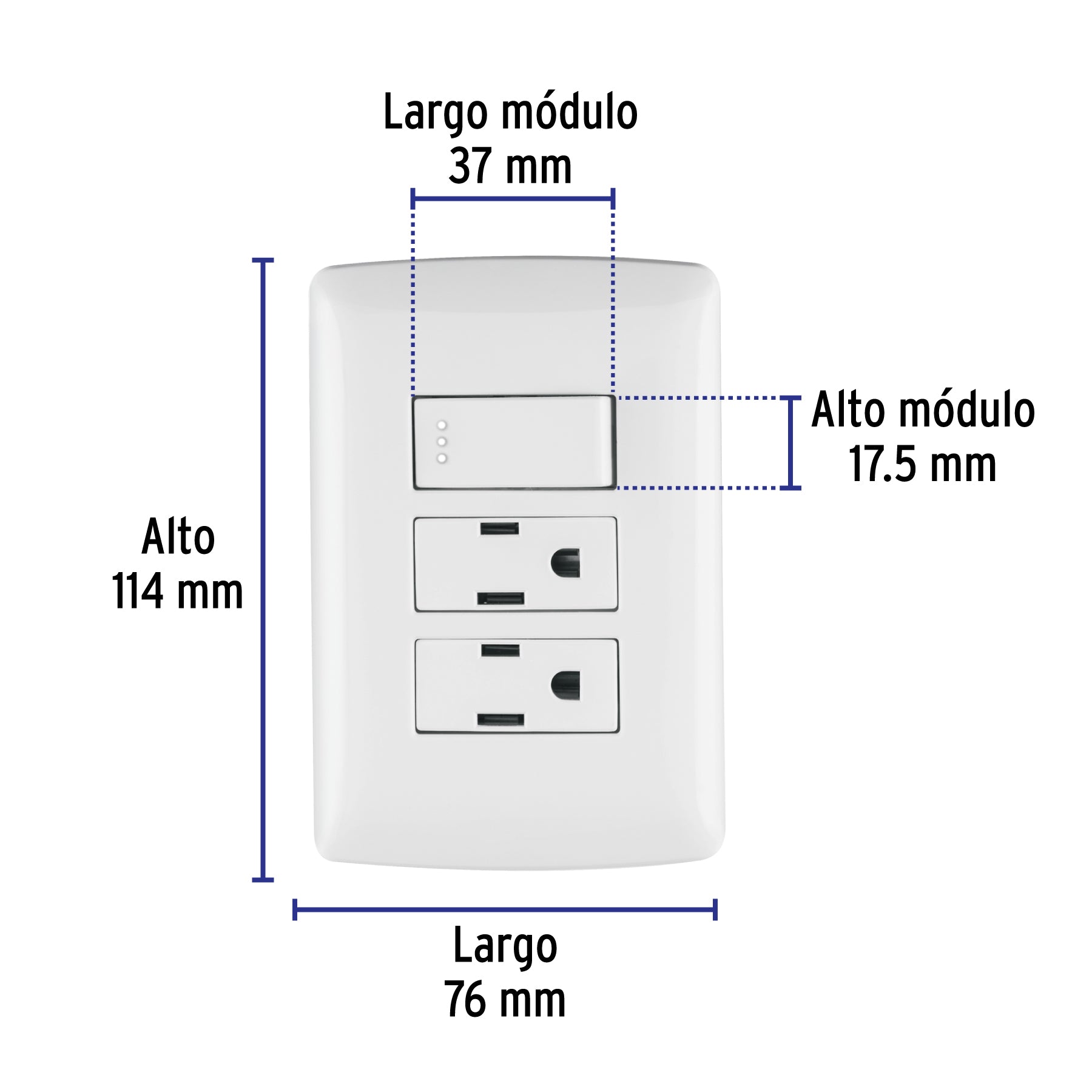 Placa armada 2 contactos e interruptor,blanco,línea Italiana