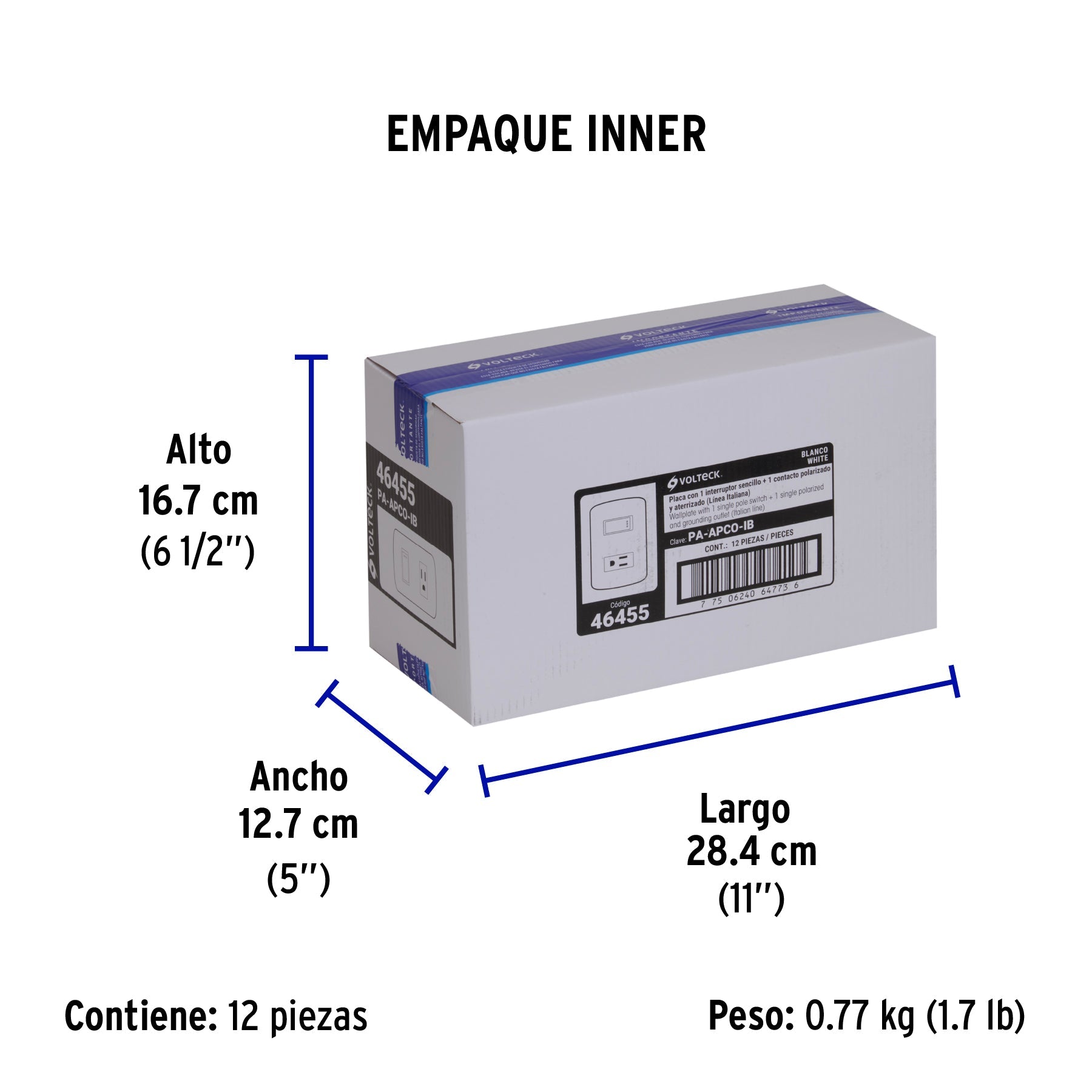 Placa armada contacto e interruptor, blanco, línea Italiana - Empaque