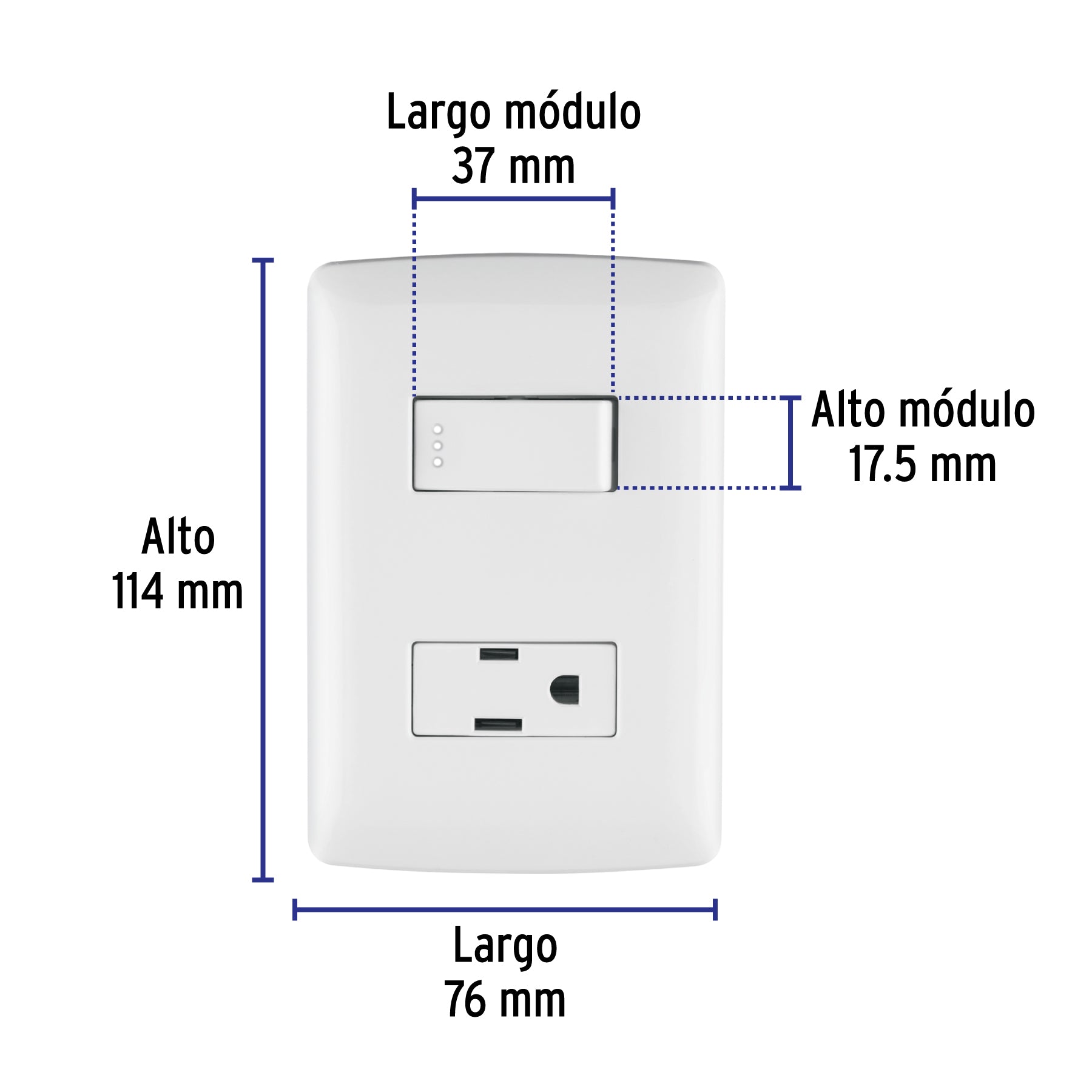Placa armada contacto e interruptor, blanco, línea Italiana