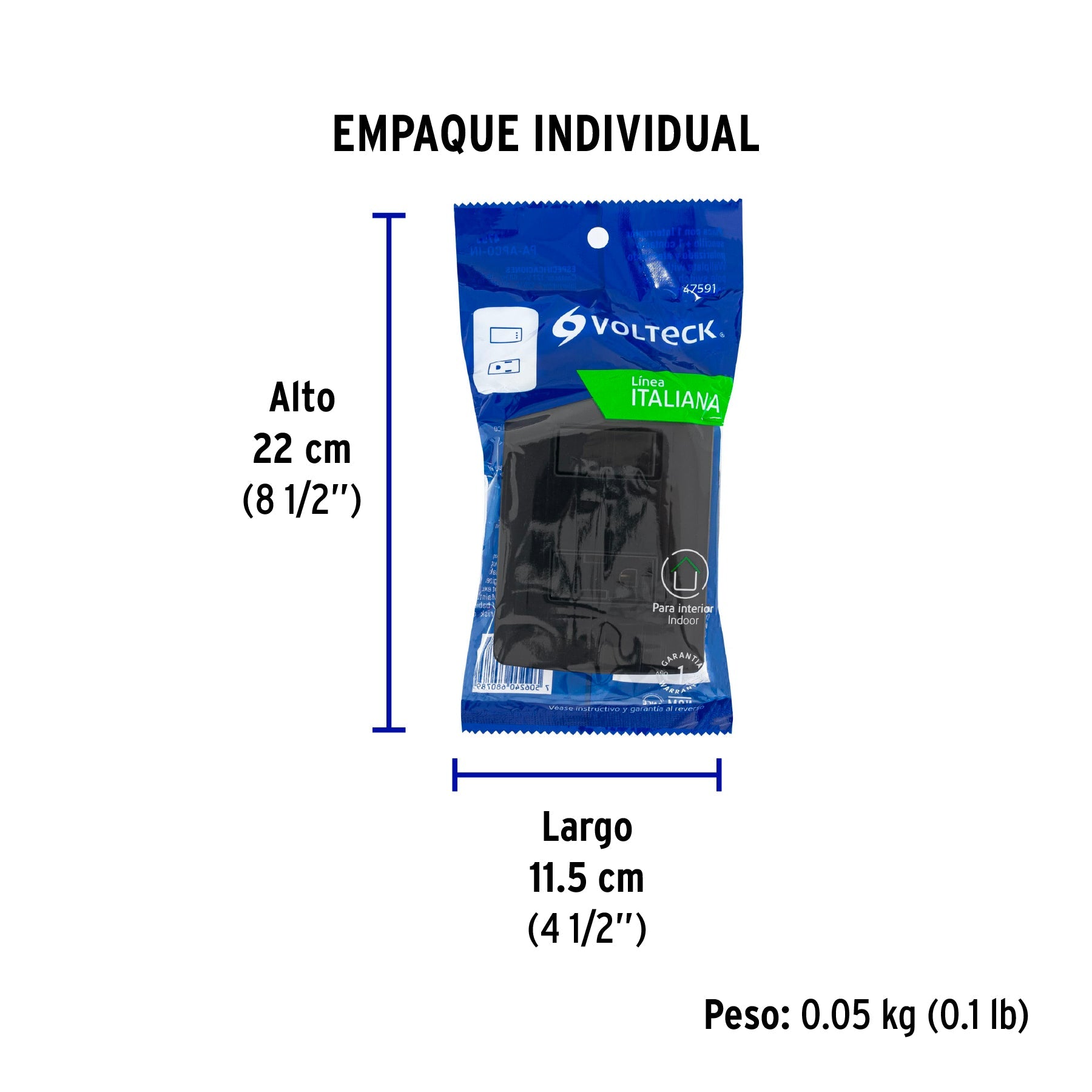 Placa armada contacto e interruptor, negro, línea Italiana - Empaque