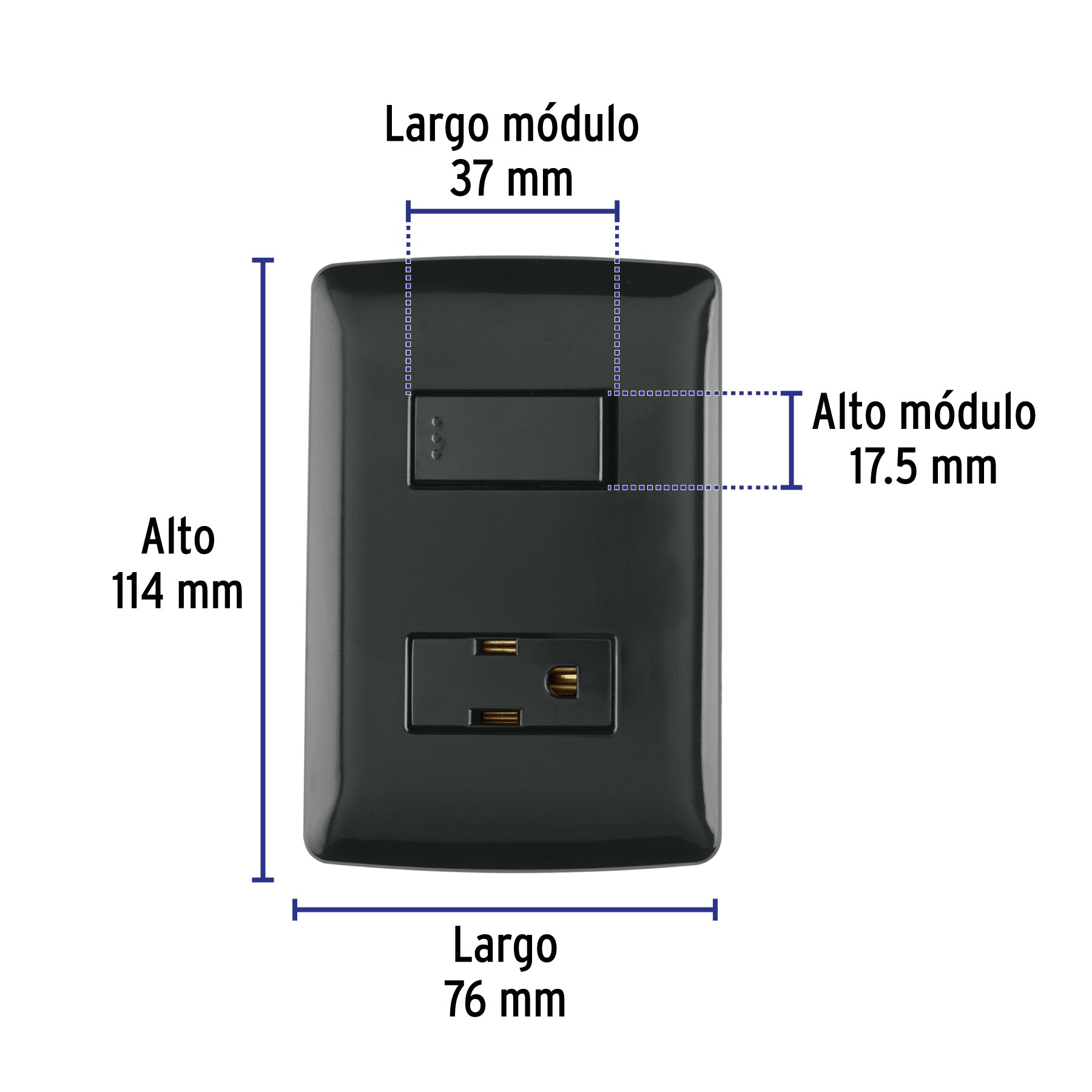 Placa armada contacto e interruptor, negro, línea Italiana