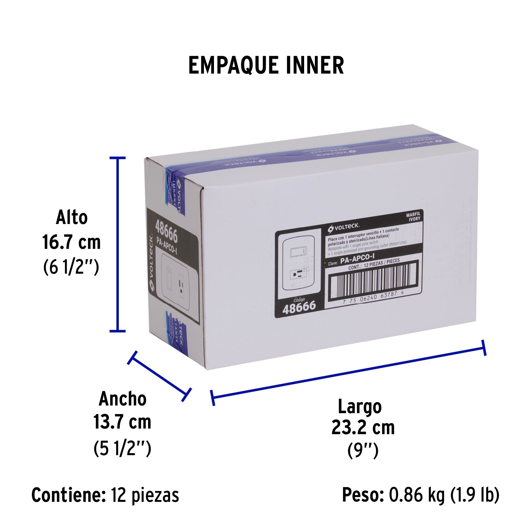 Placa armada contacto e interruptor, marfil, línea Italiana - Empaque