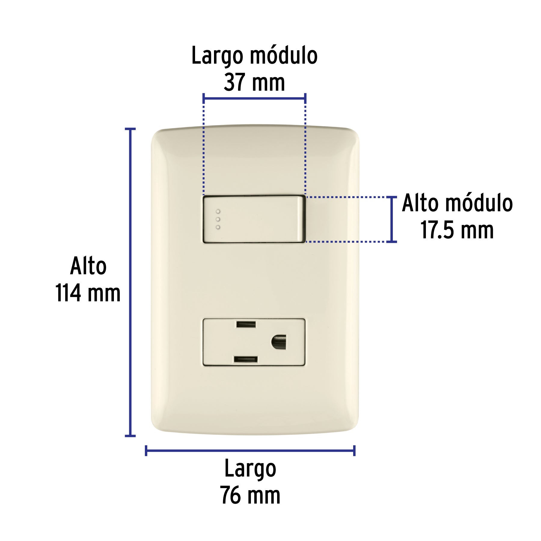 Placa armada contacto e interruptor, marfil, línea Italiana
