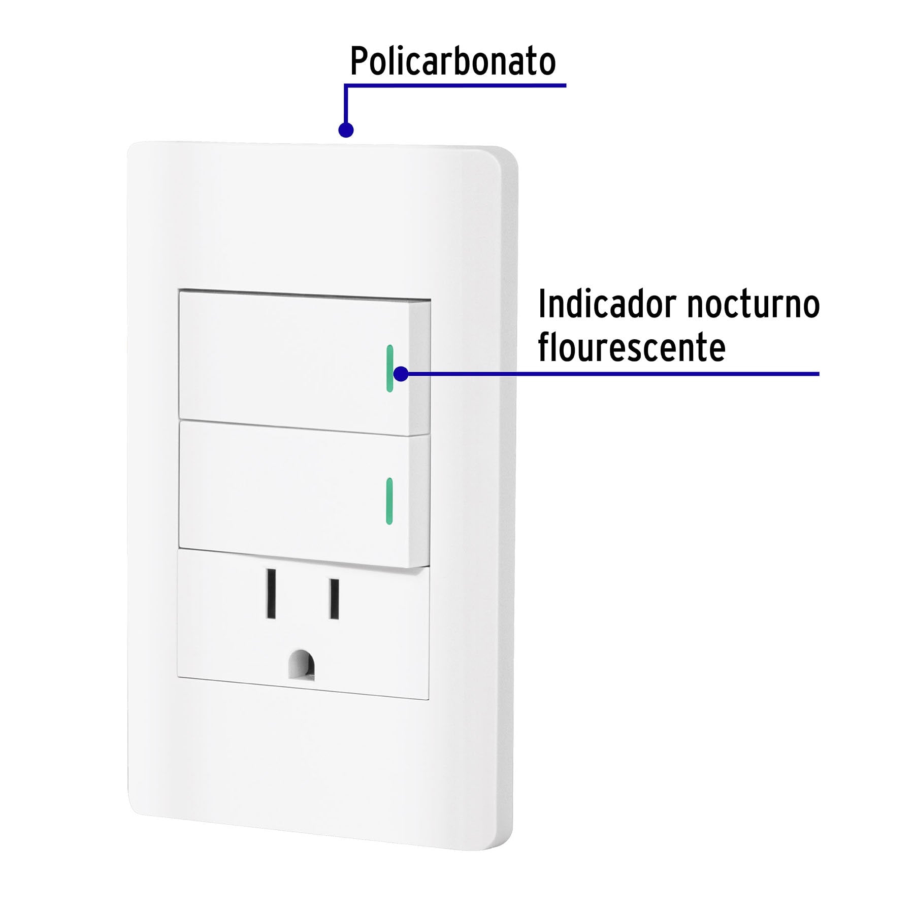 Placa armada blanca 2 interruptores y contacto 1 mód, Lisboa
