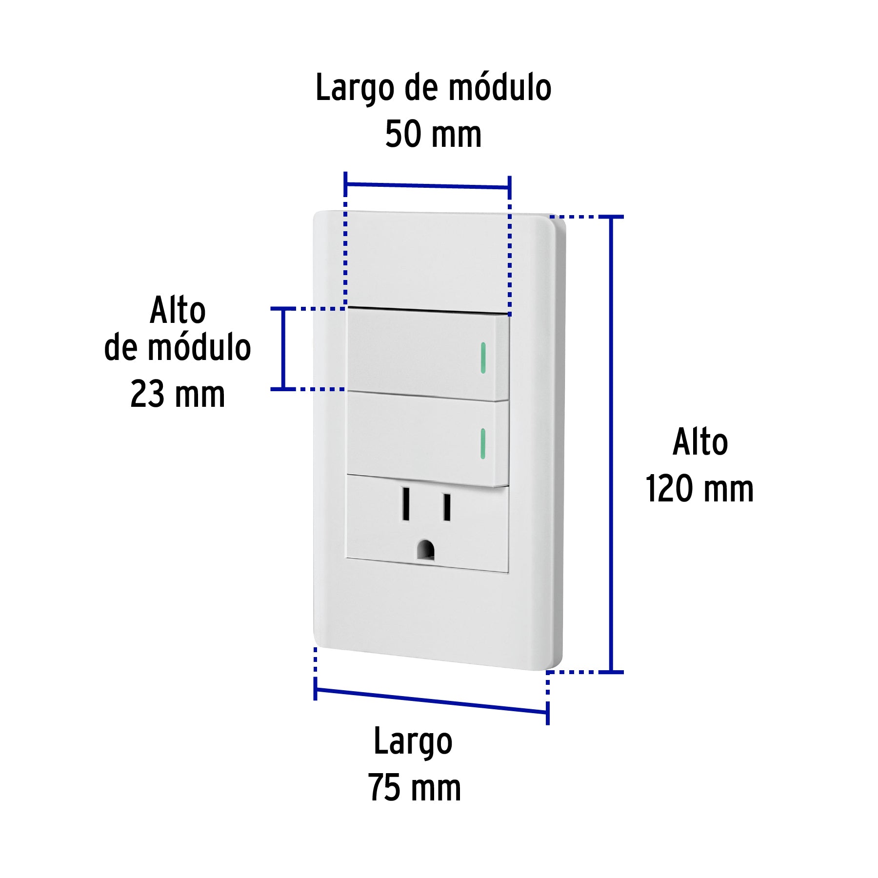 Placa armada blanca 2 interruptores y contacto 1 mód, Lisboa