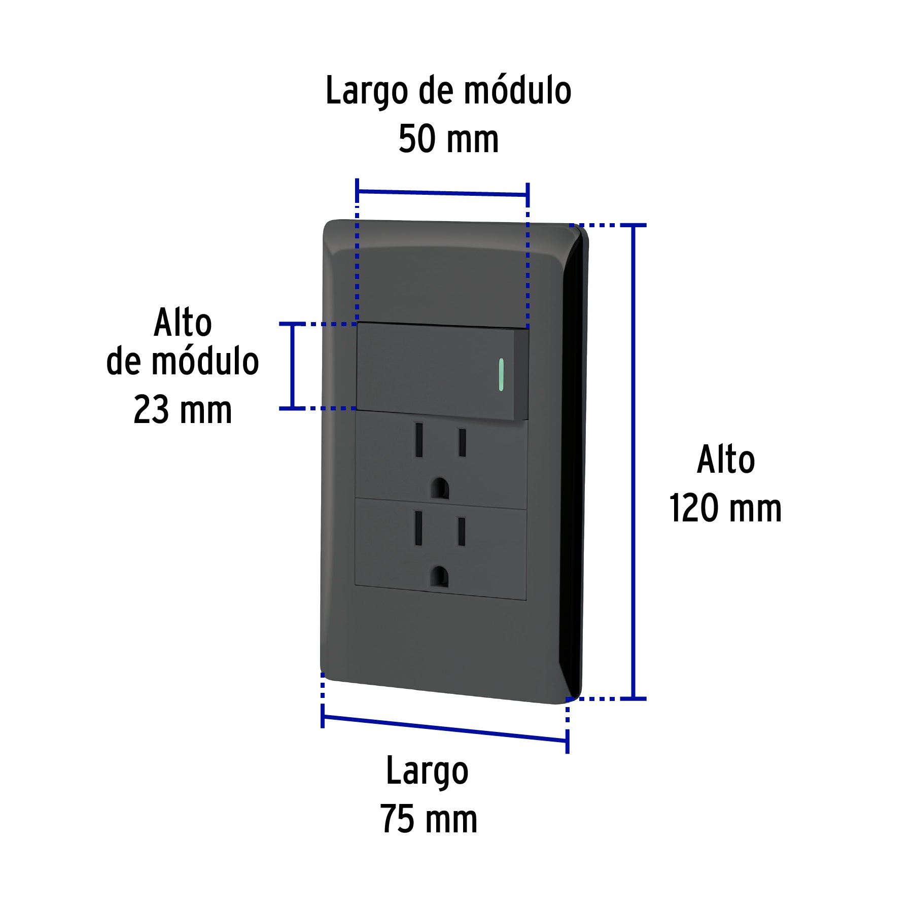 Placa armada negra interruptor y 2 contactos 1 mód, Lisboa