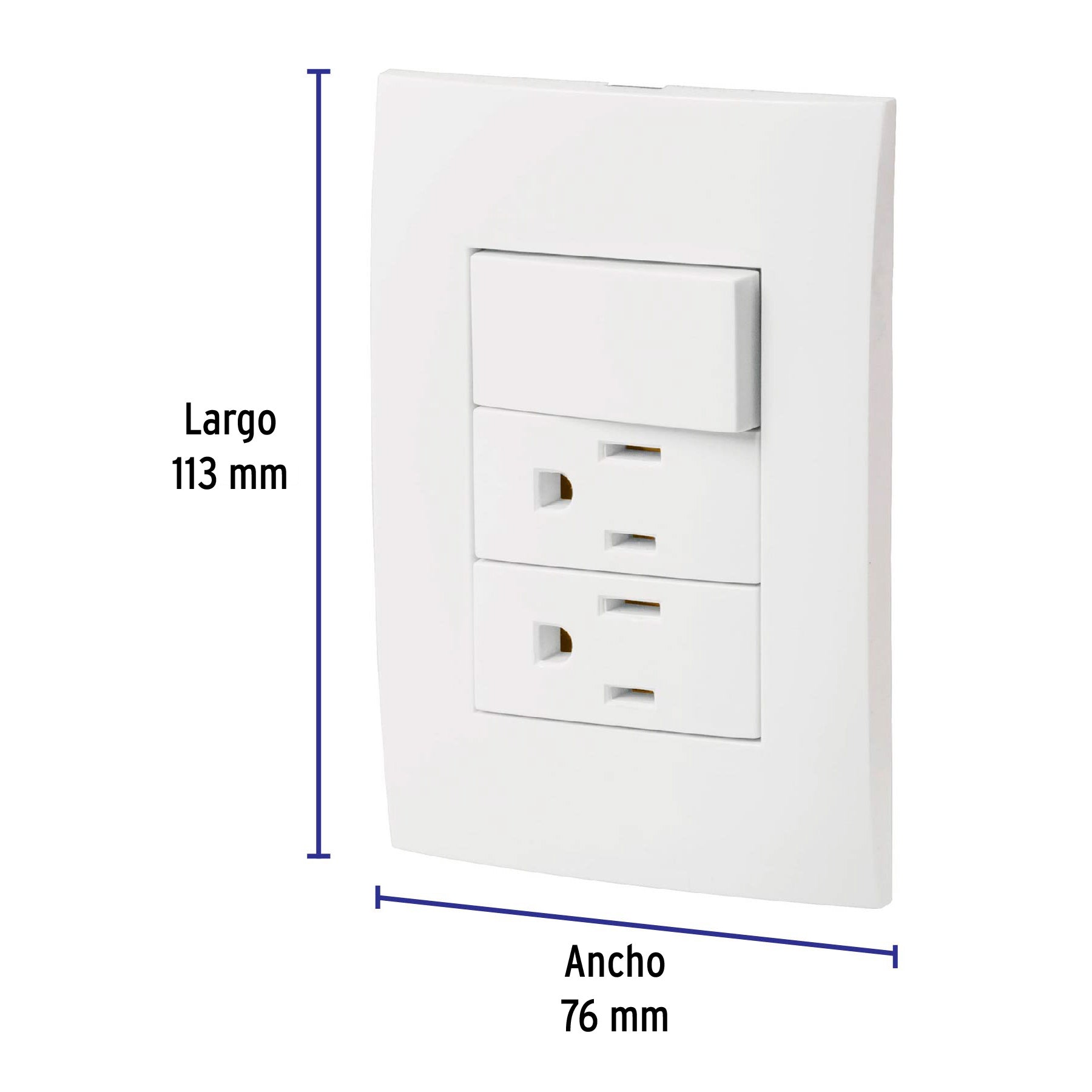Placa armada 2 contactos e interruptor, línea Oslo, blanco