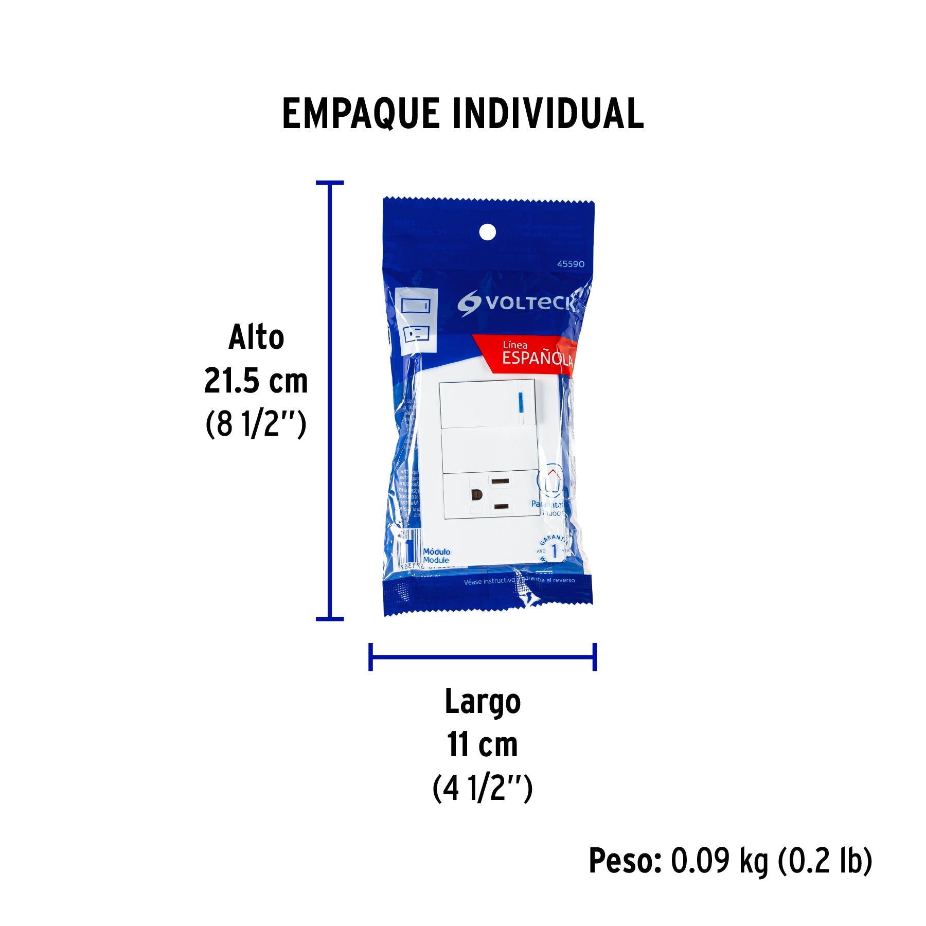 Placa armada 1 interruptor,1 contacto,1mod, Española, blanco - Empaque