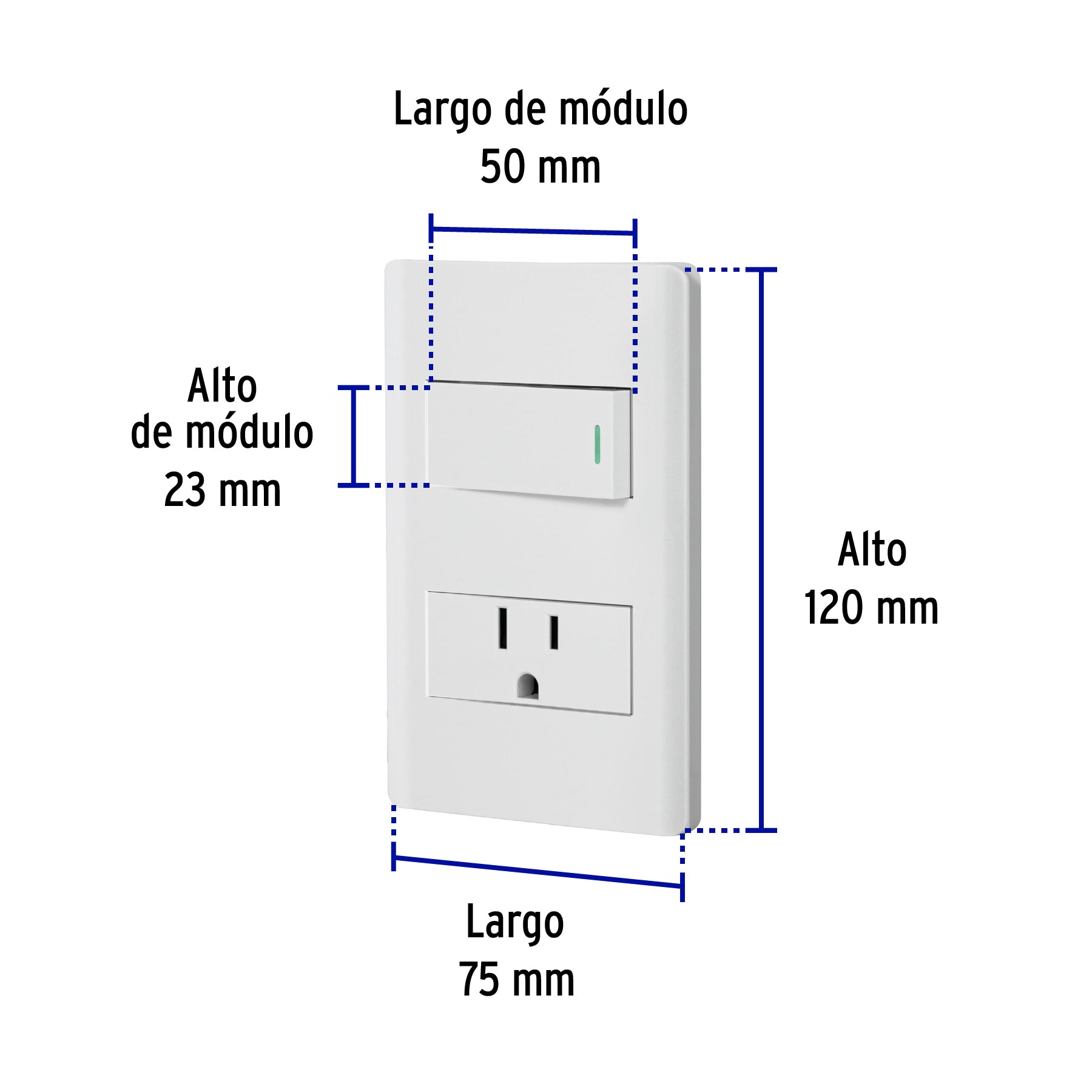 Placa armada blanca interruptor y contacto 1 módulo, Lisboa