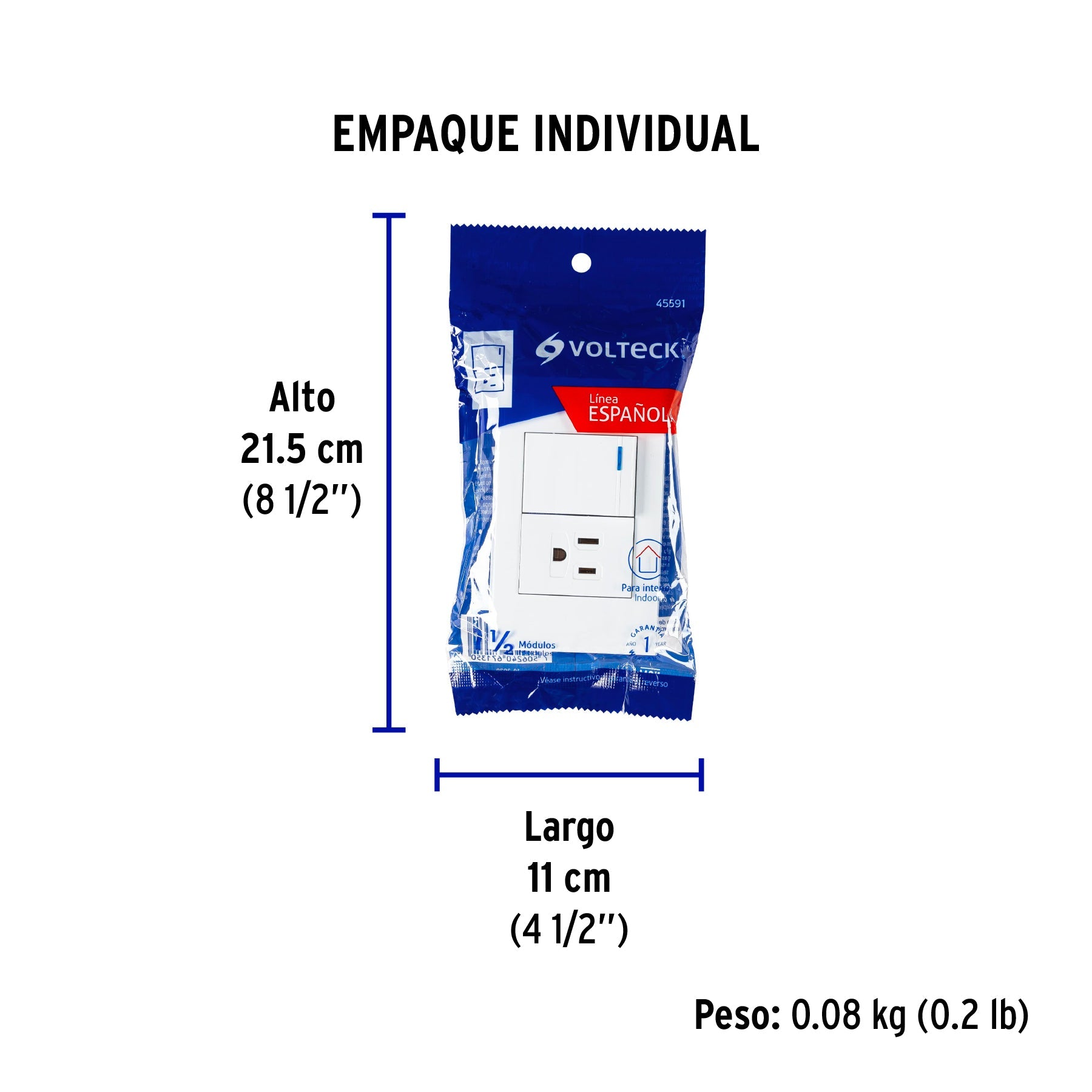 Placa armada 1 interruptor,1contacto,1.5mod,Española, blanco - Empaque