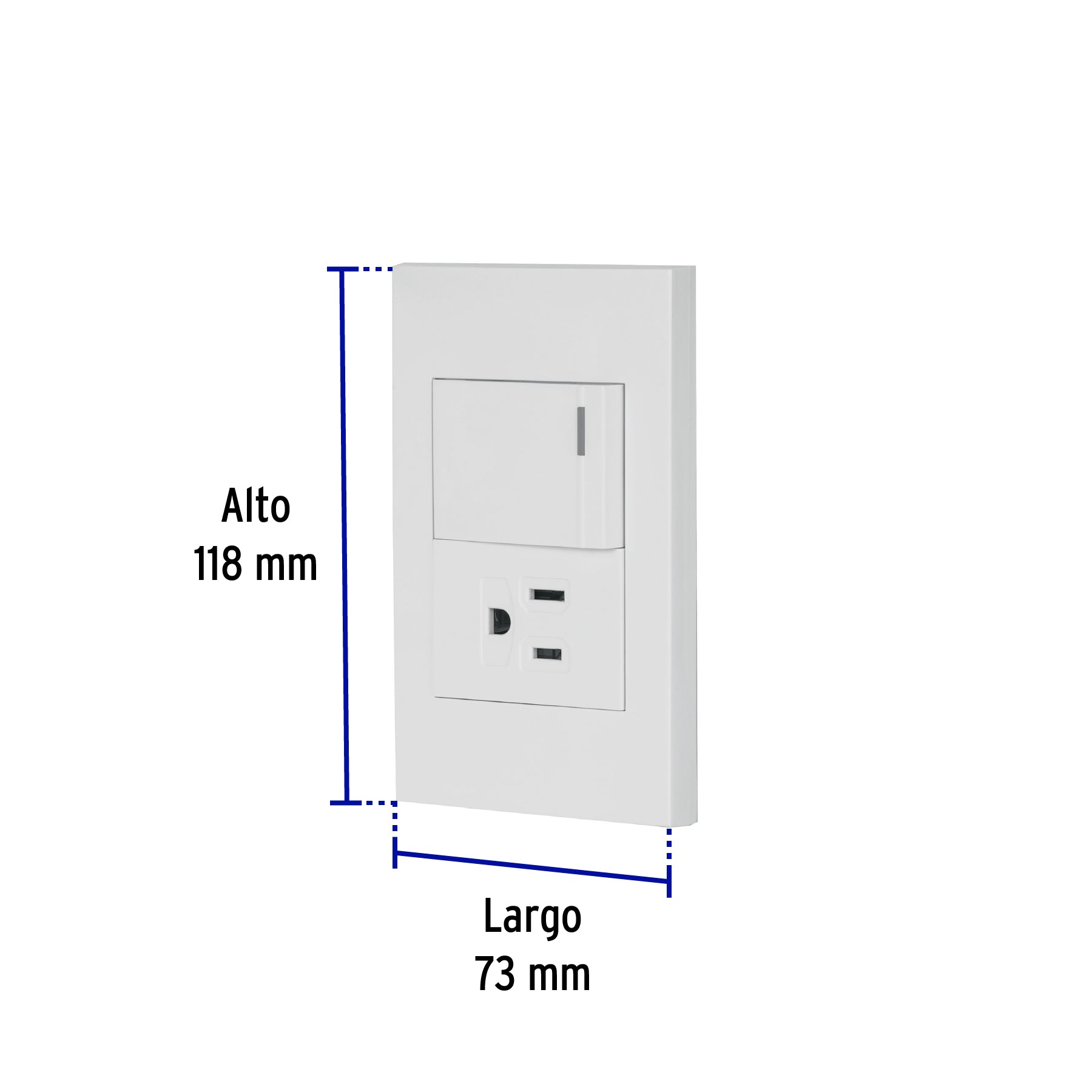 Placa armada 1 interruptor,1contacto,1.5mod,Española, blanco
