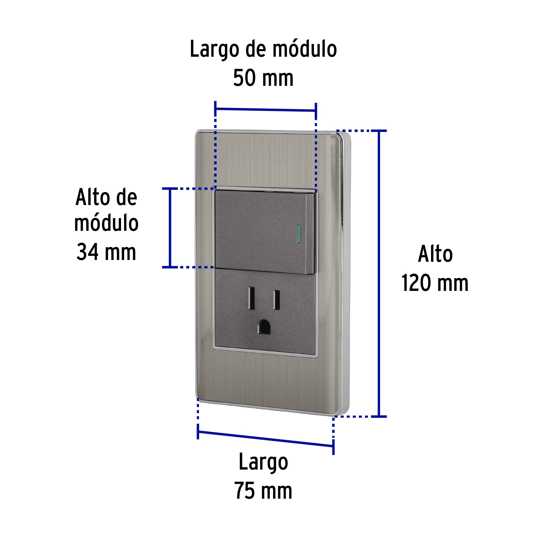Placa armada acero interruptor y contacto 1.5 mód, Lisboa