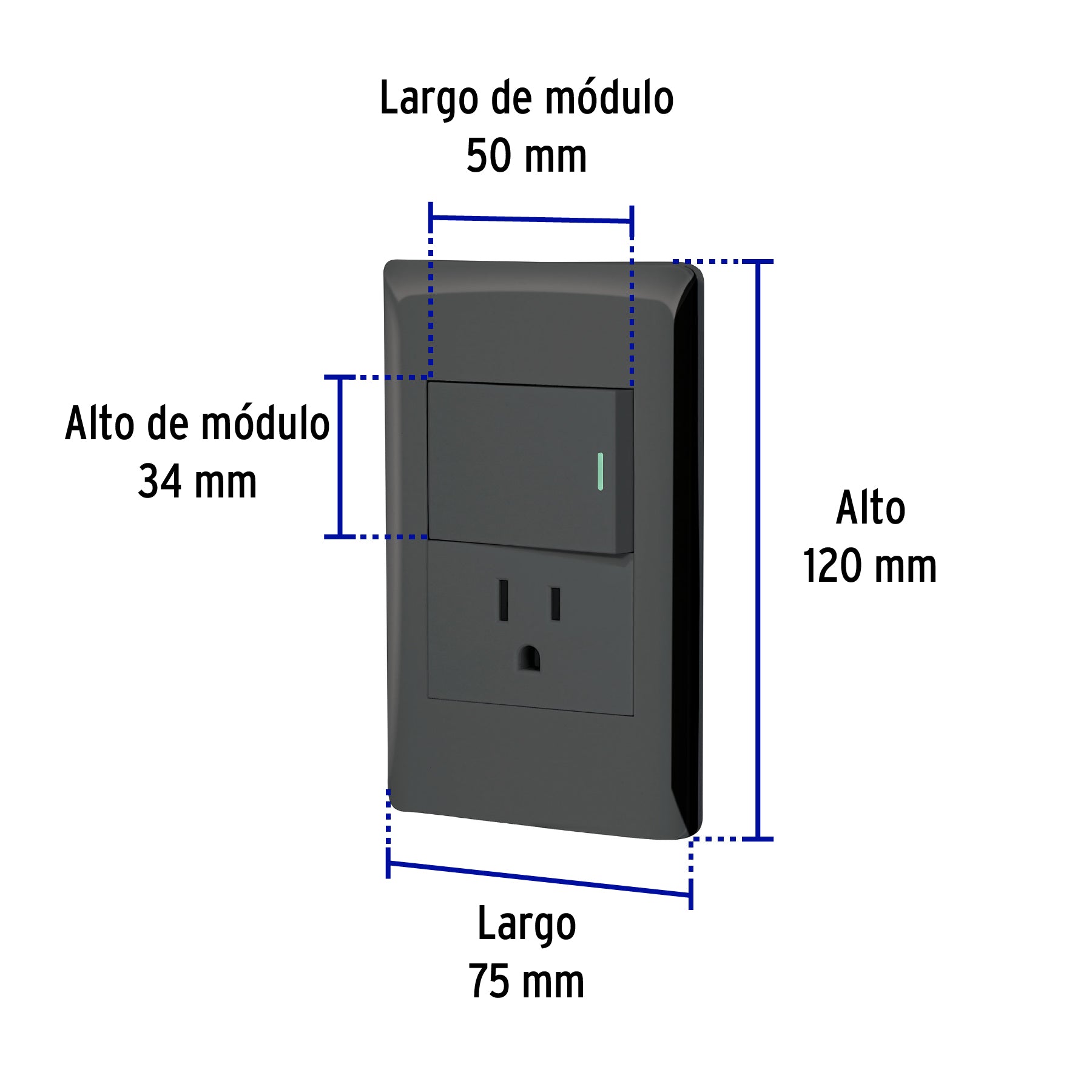 Placa armada negra interruptor y contacto 1.5 mód, Lisboa