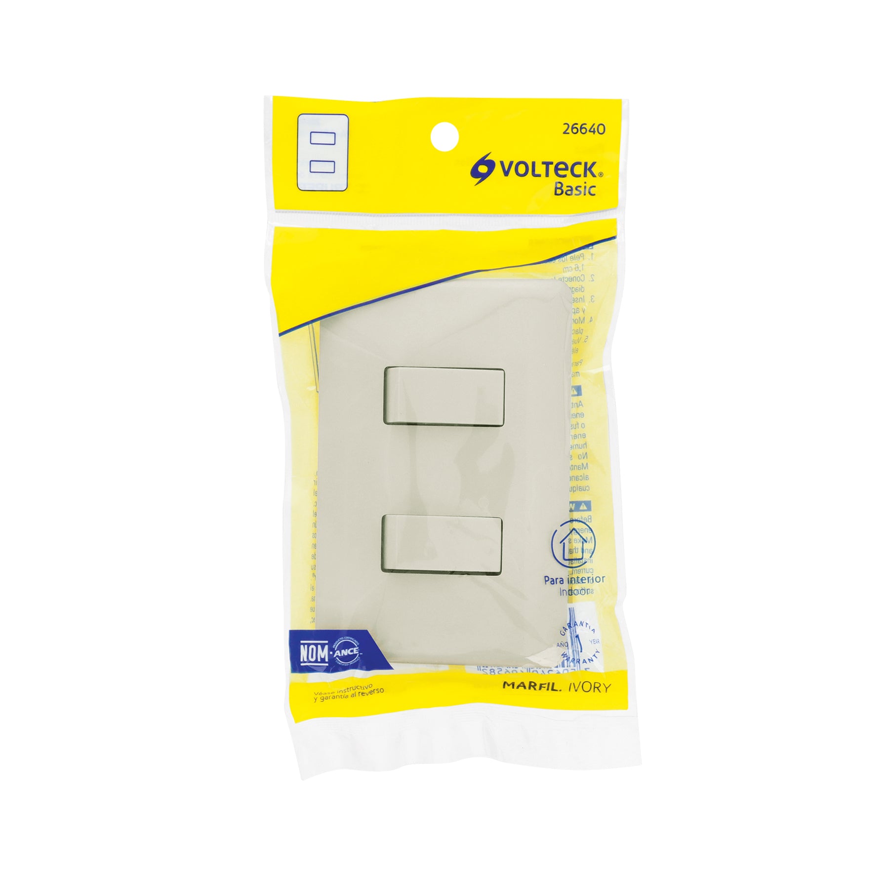Placa armada, 2 interruptores, marfil, VOLTECK