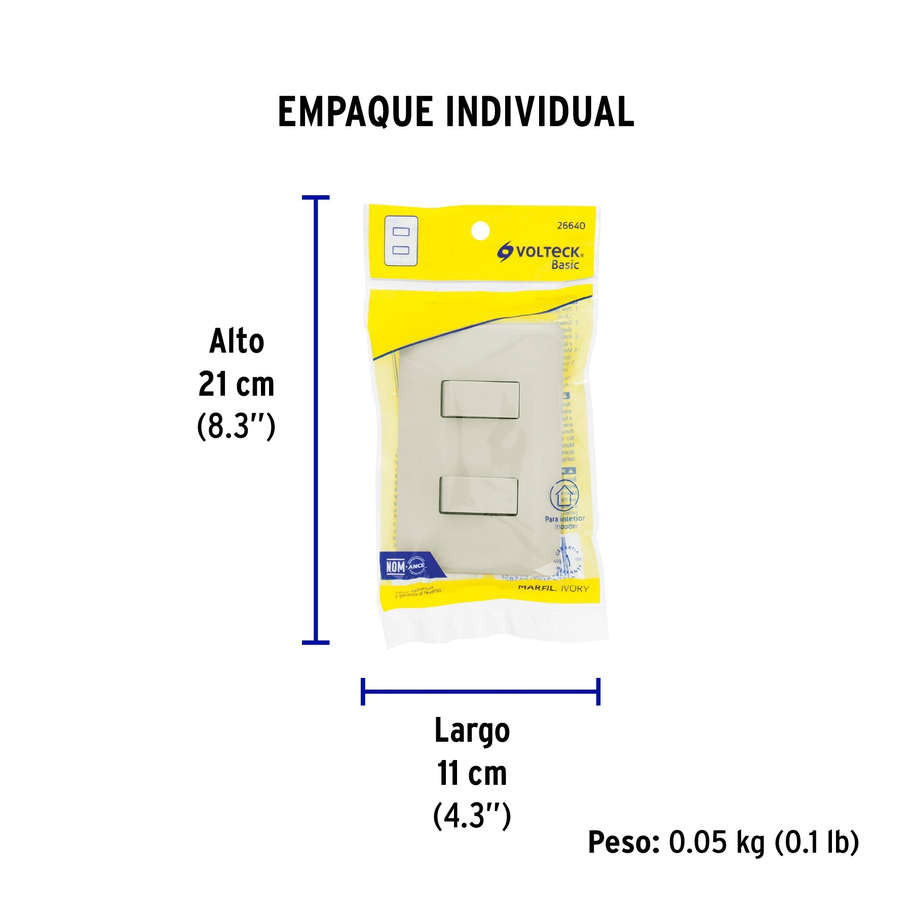 Placa armada, 2 interruptores, marfil, VOLTECK - Empaque