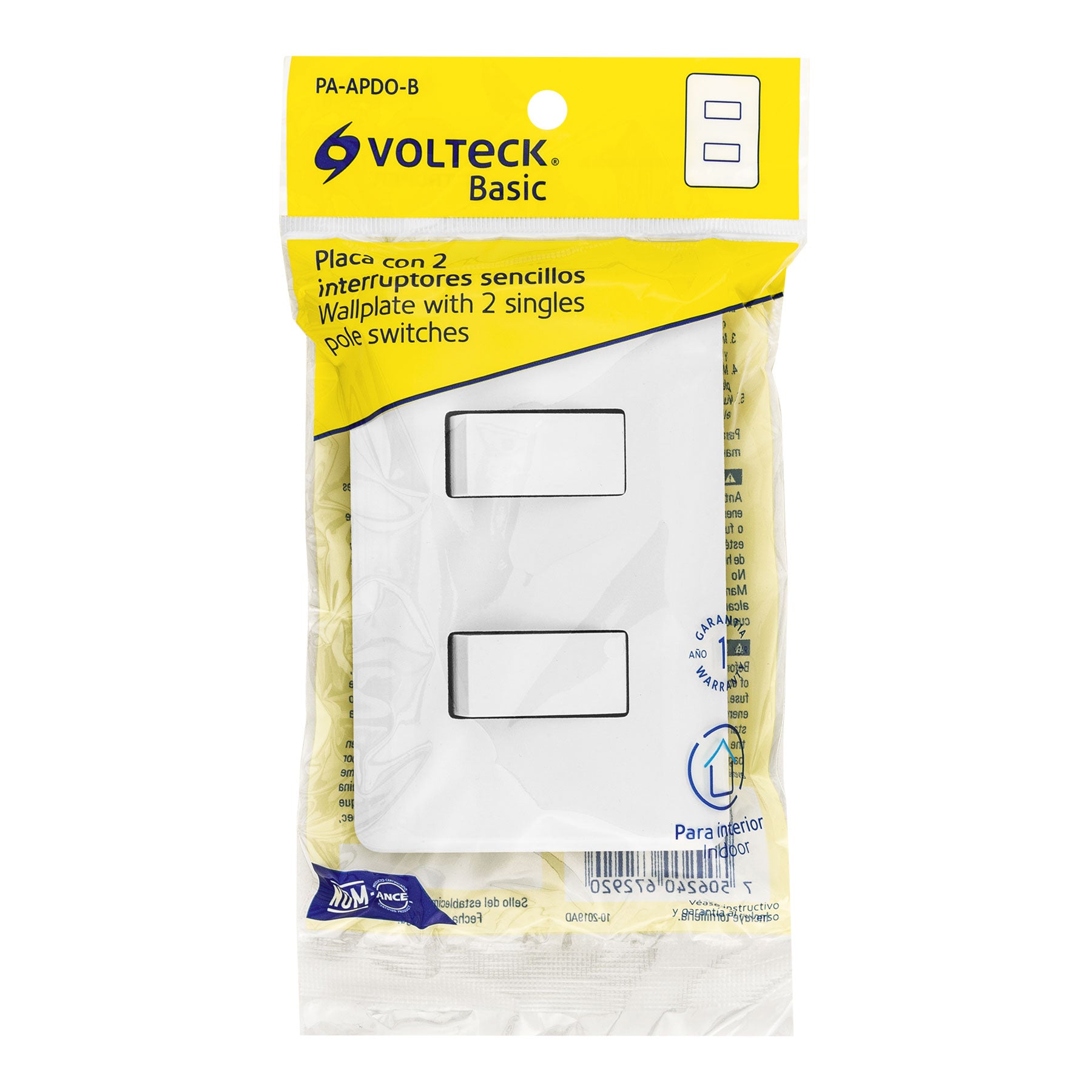 Placa armada con 2 interruptores sencillos, VOLTECK BASIC