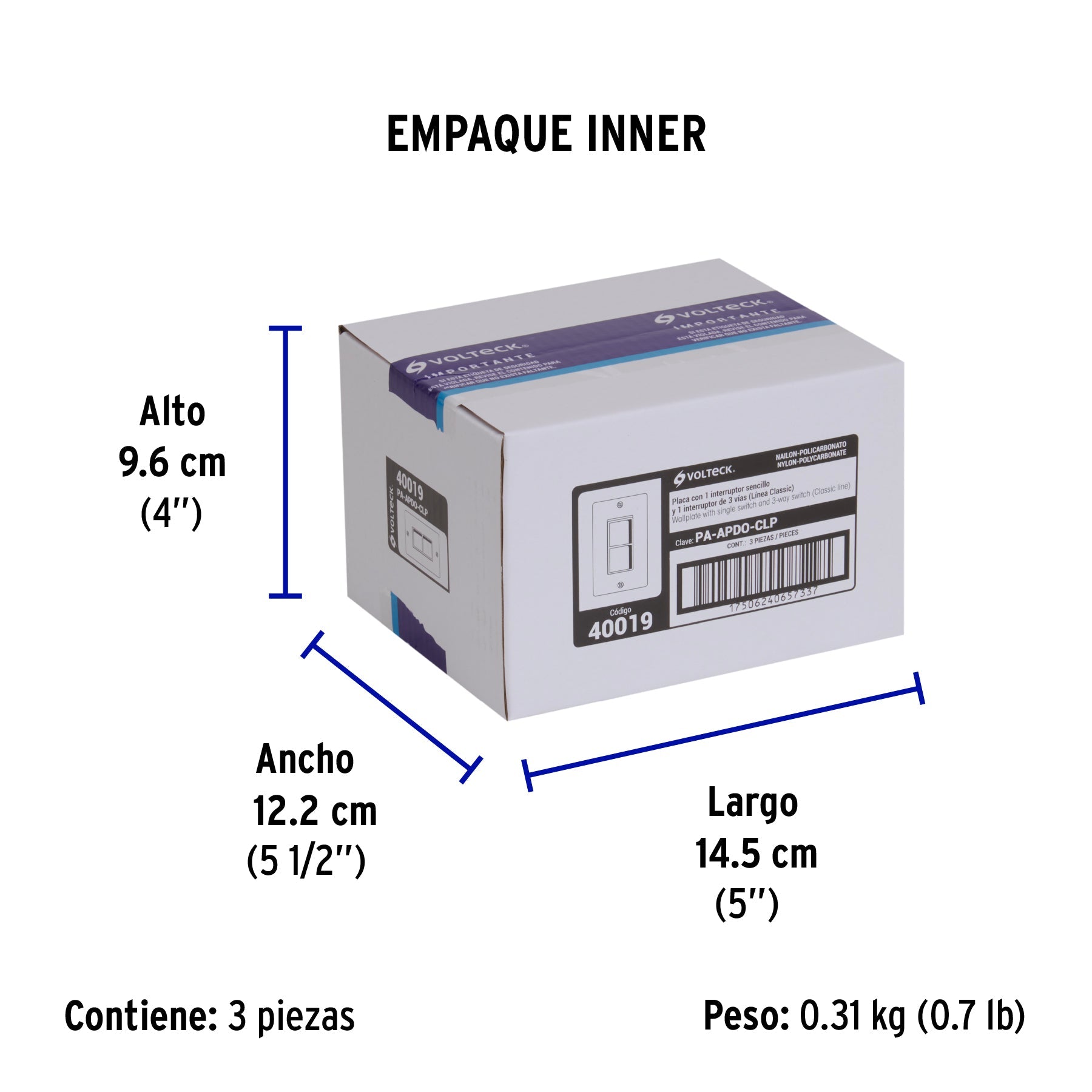 Placa armada interruptor sencillo y de 3 vías Classic - Empaque