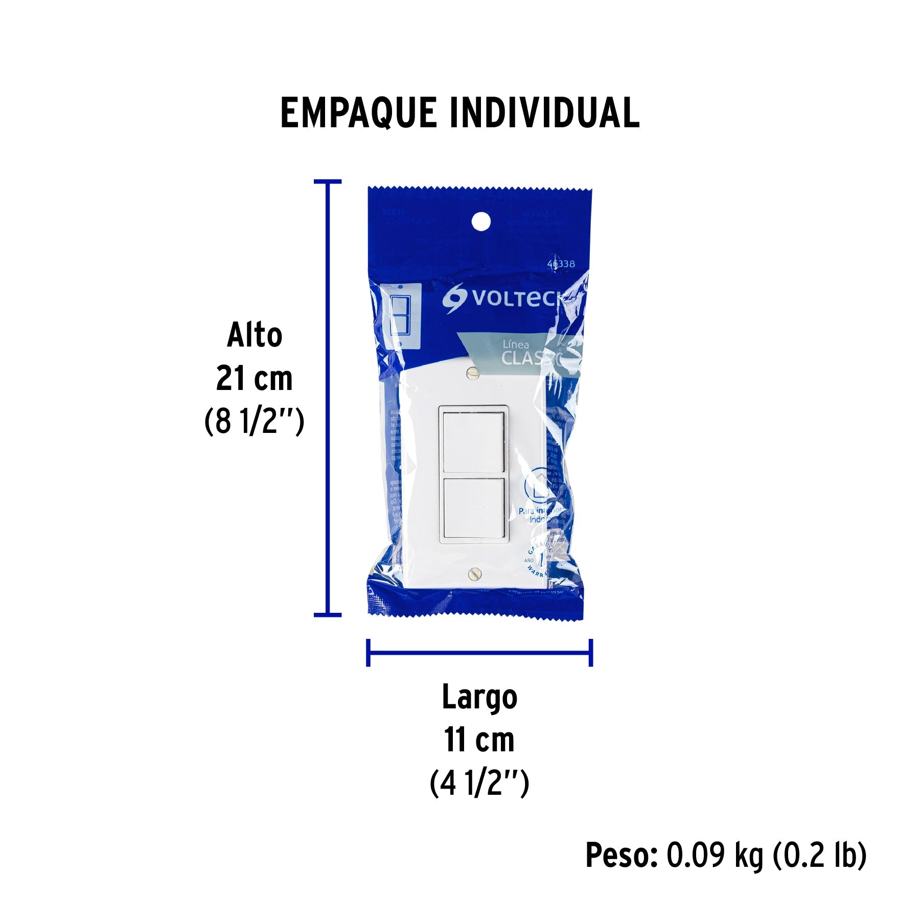 Placa armada con 2 interruptores sencillos, línea Classic - Empaque