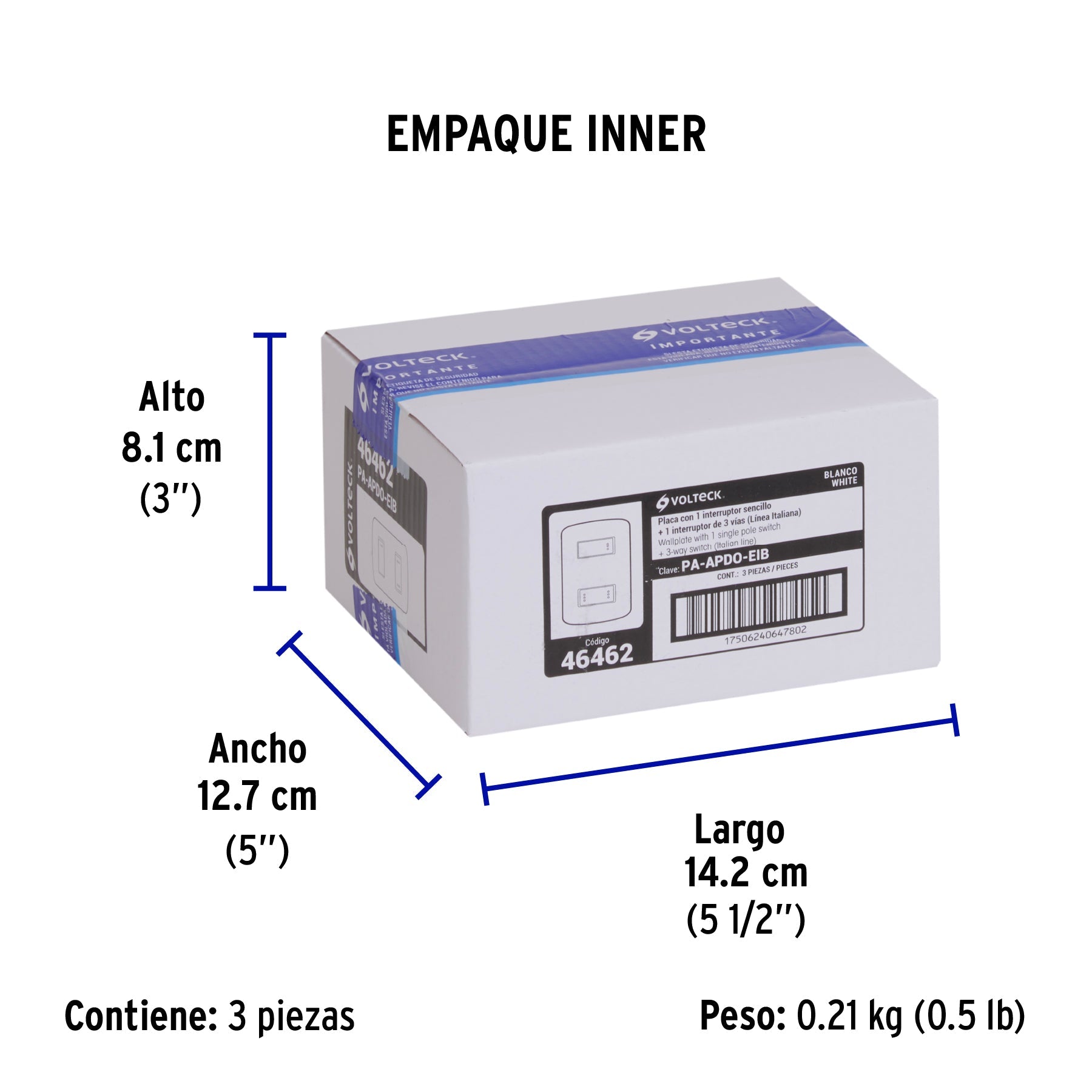 Placa armada 1 interruptor 1 escalera,blanco, línea Italiana - Empaque