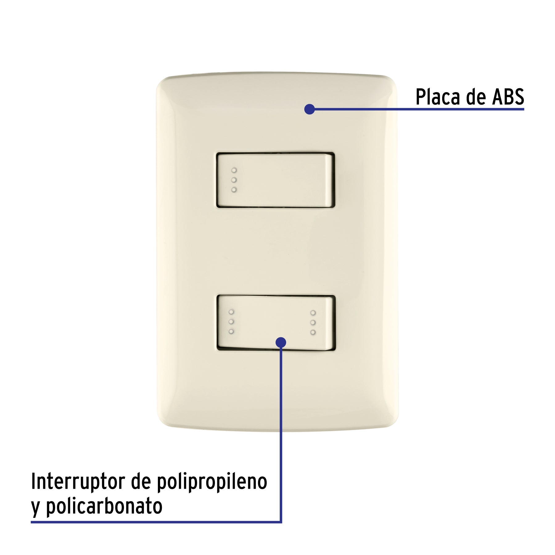 Placa armada 1 interruptor escalera, marfil, línea Italiana