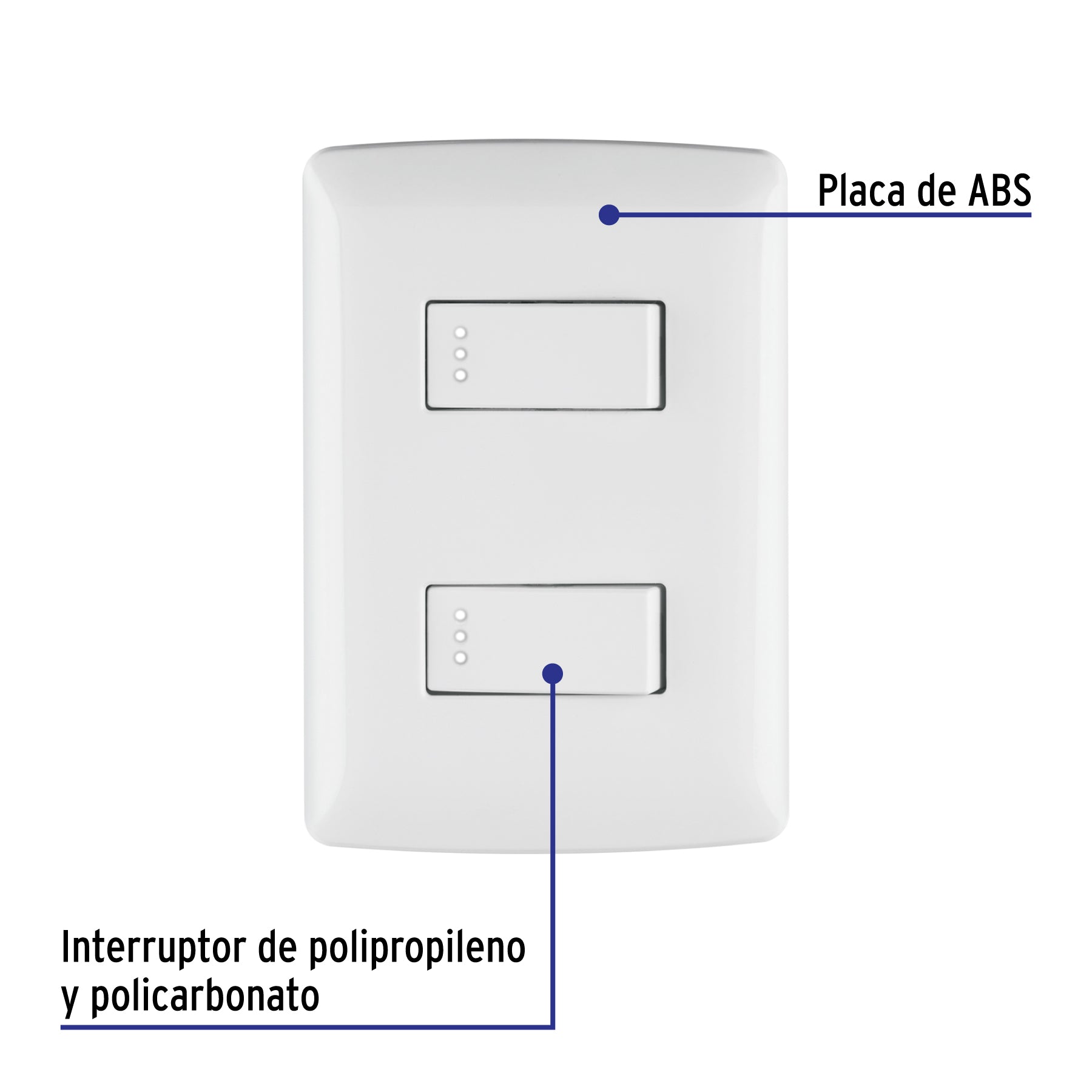Placa armada, 2interruptores sencillos,blanco,línea Italiana