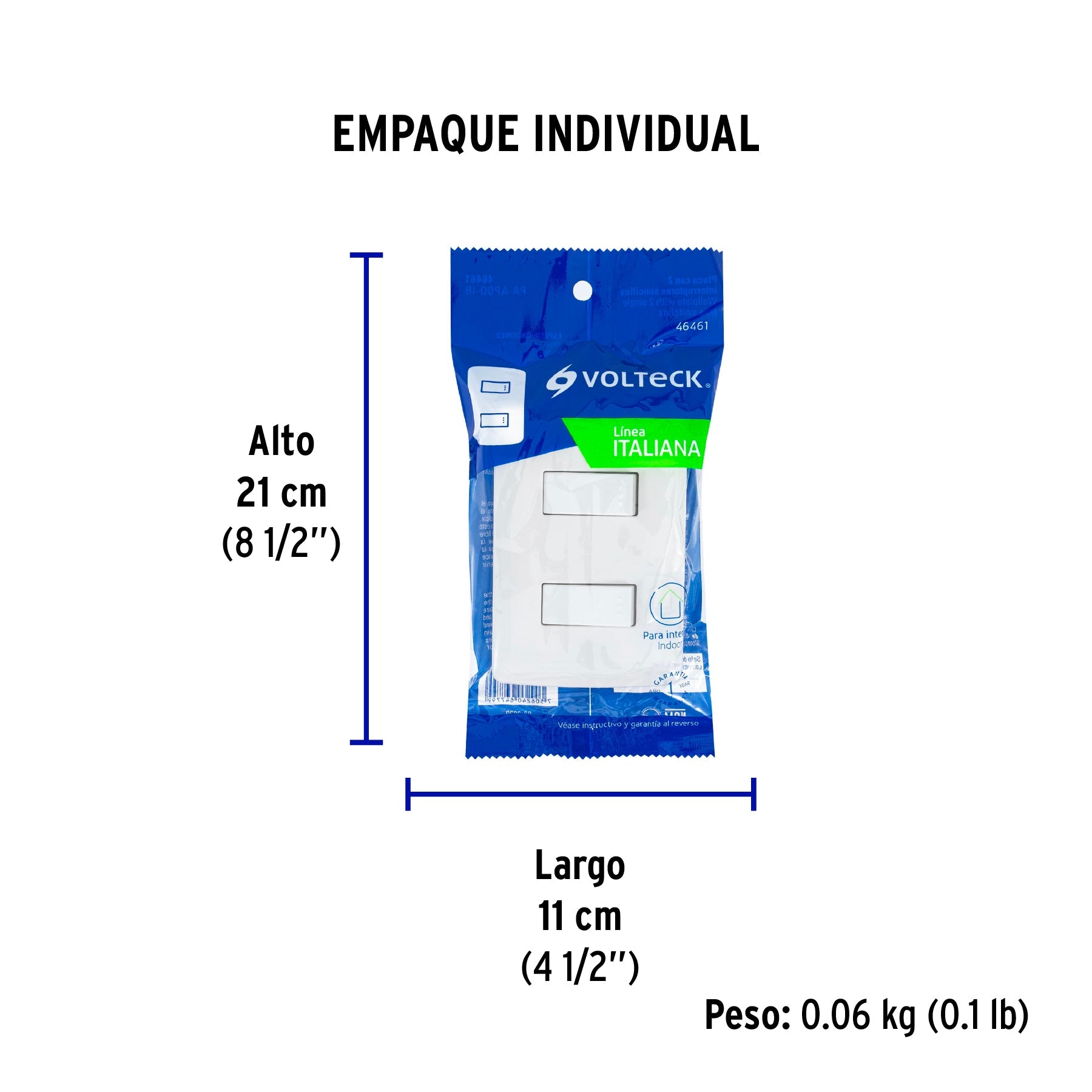 Placa armada, 2interruptores sencillos,blanco,línea Italiana - Empaque