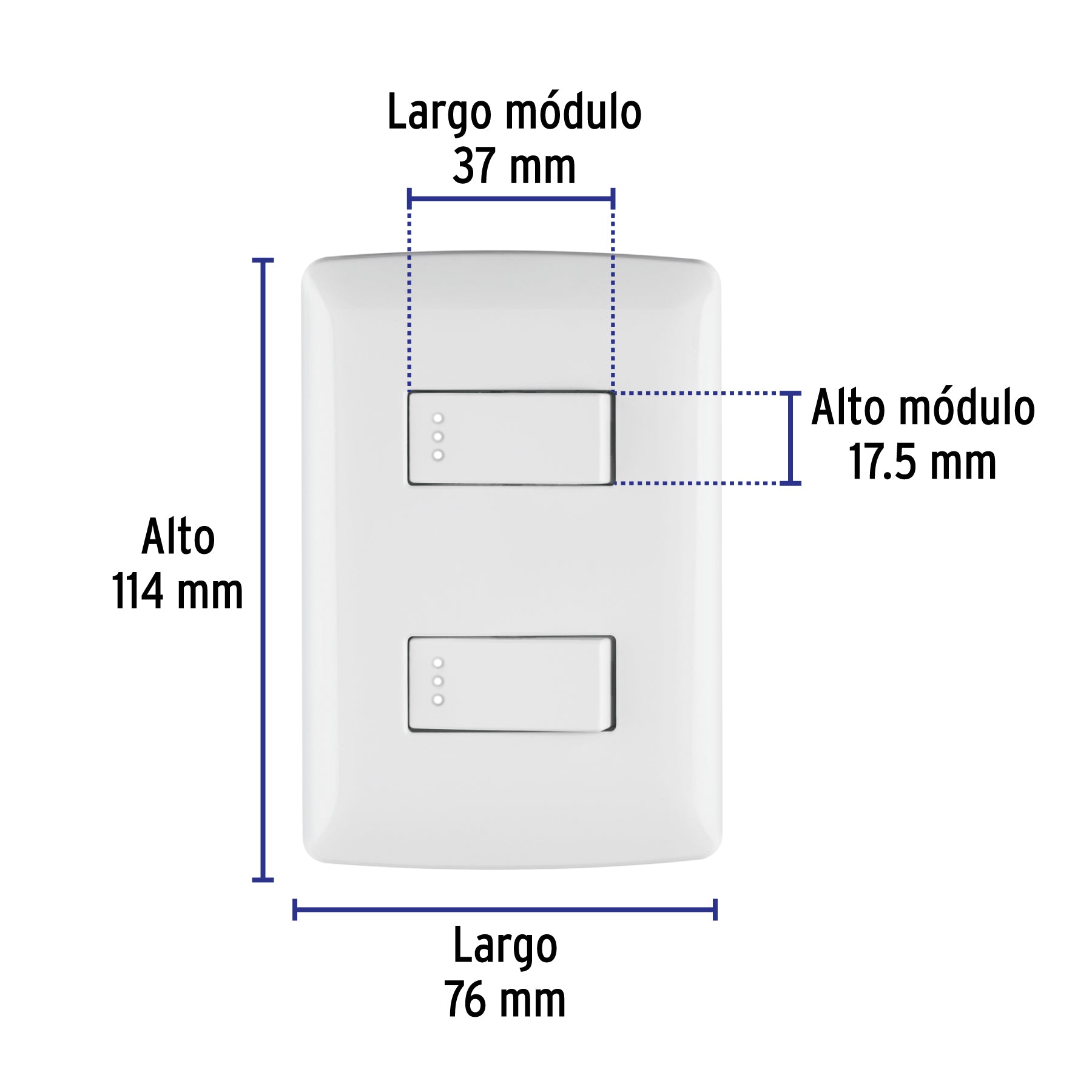 Placa armada, 2interruptores sencillos,blanco,línea Italiana