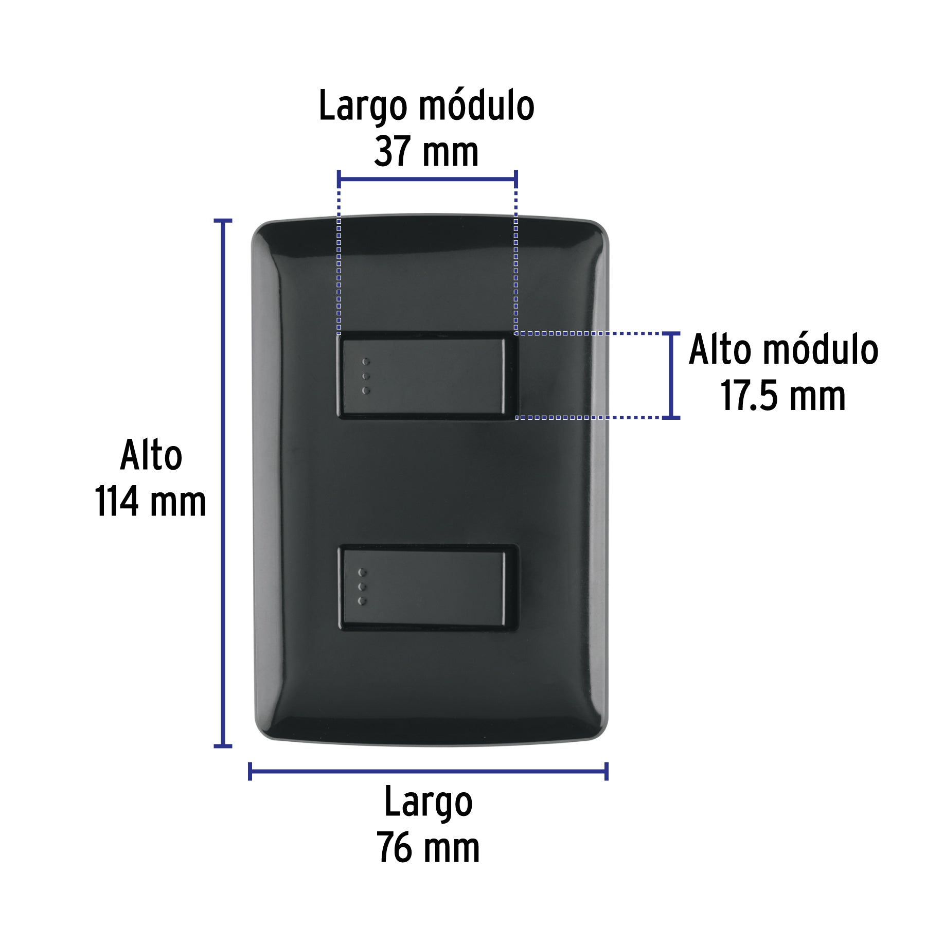 Placa armada, 2 interruptores sencillos,negro,línea Italiana