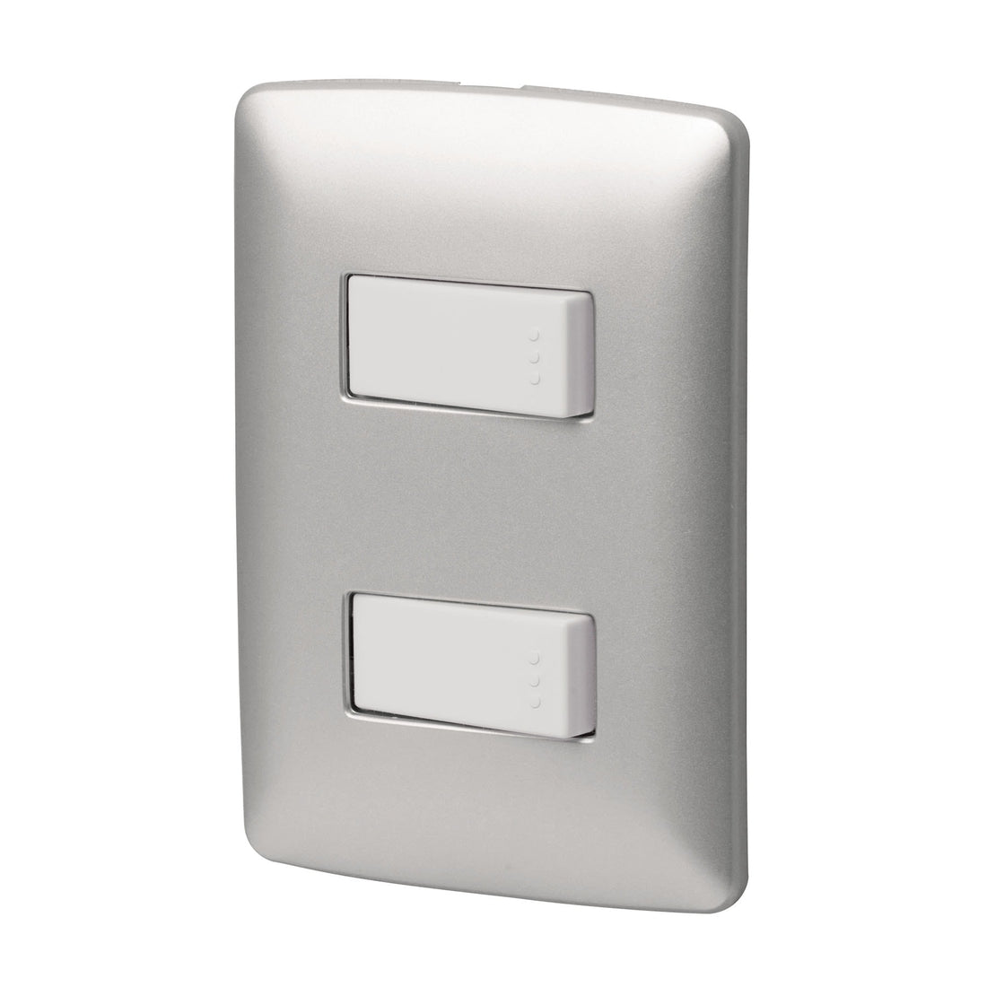 Placa armada 2 interruptores sencillos plata, línea Italiana