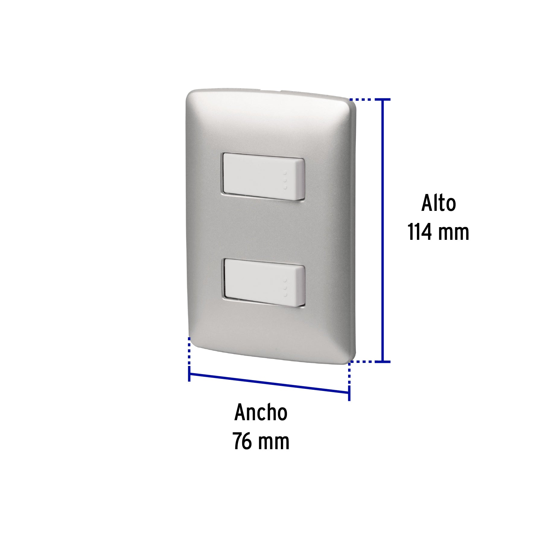 Placa armada 2 interruptores sencillos plata, línea Italiana