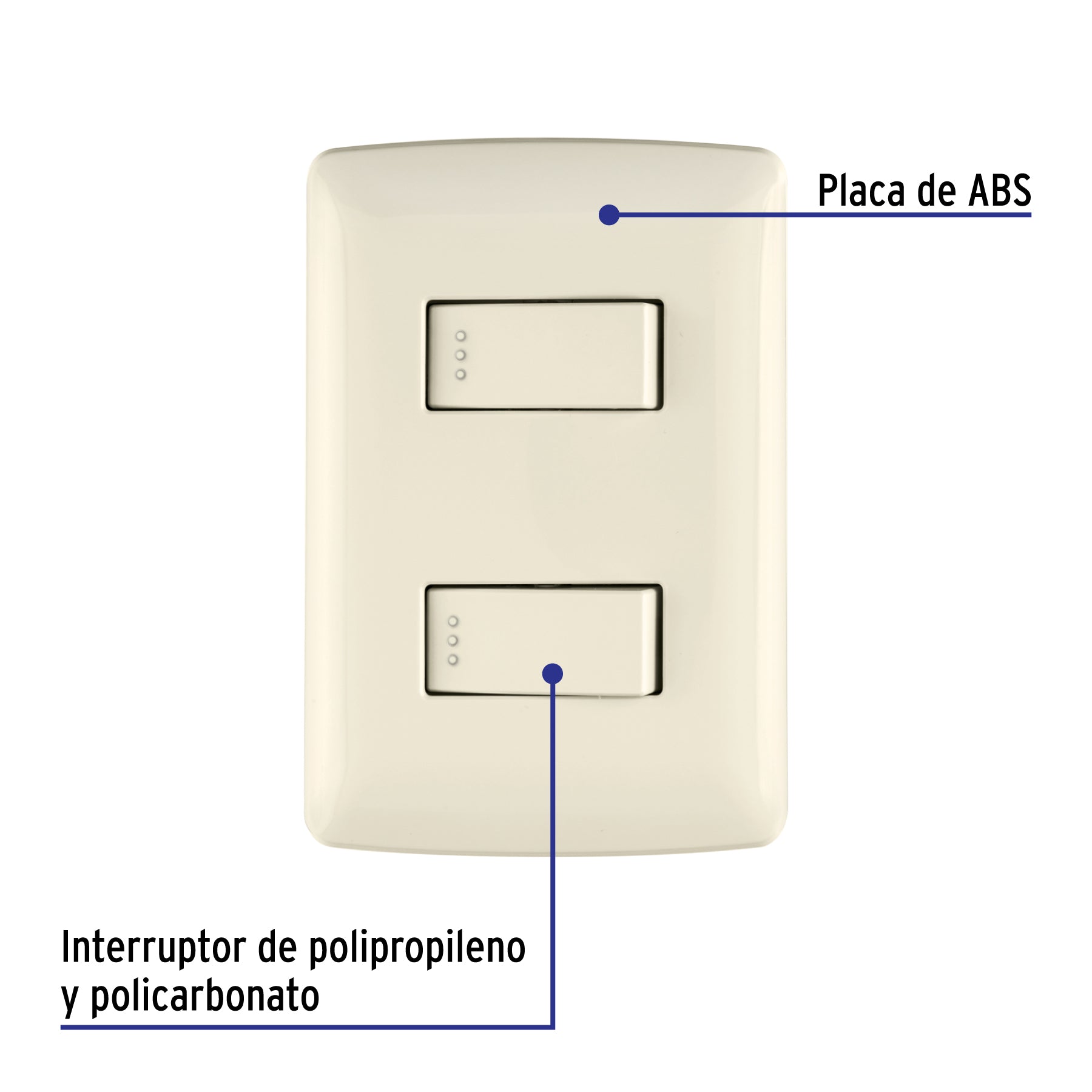 Placa armada 2 interruptores sencillos marfil,línea Italiana