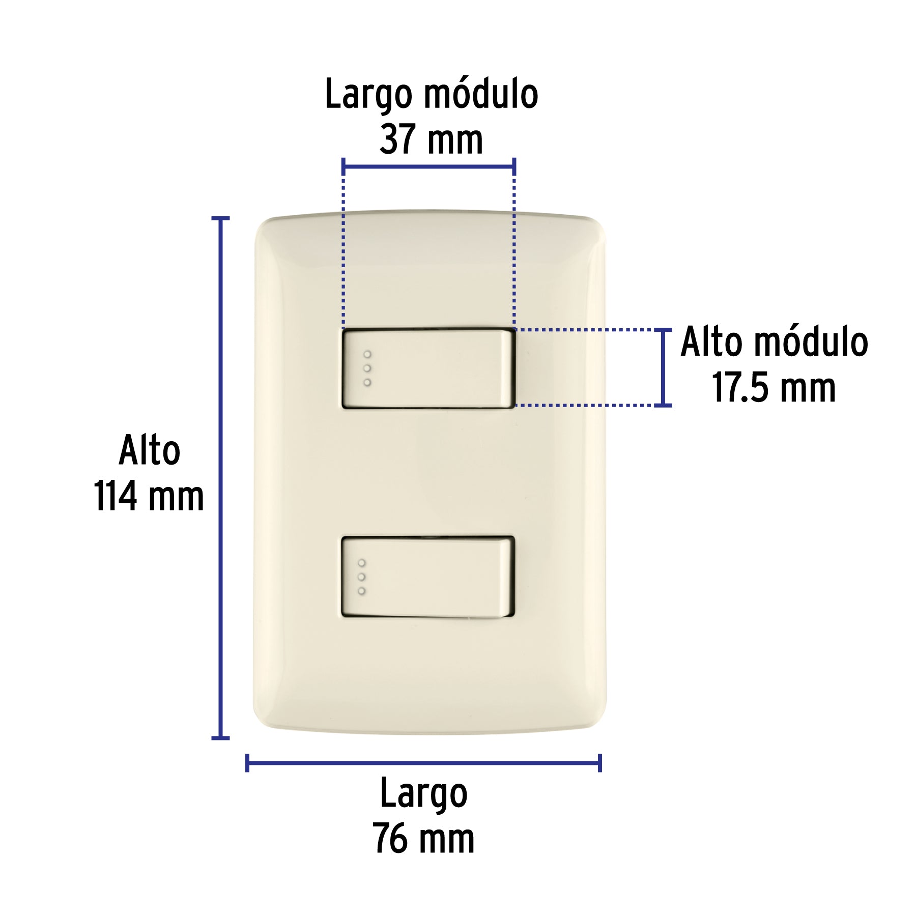 Placa armada 2 interruptores sencillos marfil,línea Italiana
