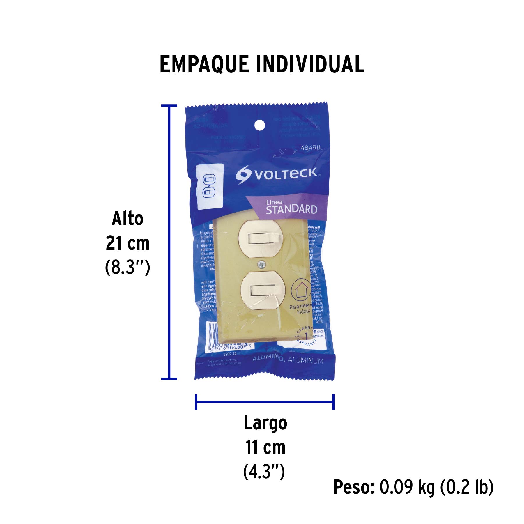 Placa armada 2 interruptor sencillo, línea Standard,aluminio - Empaque