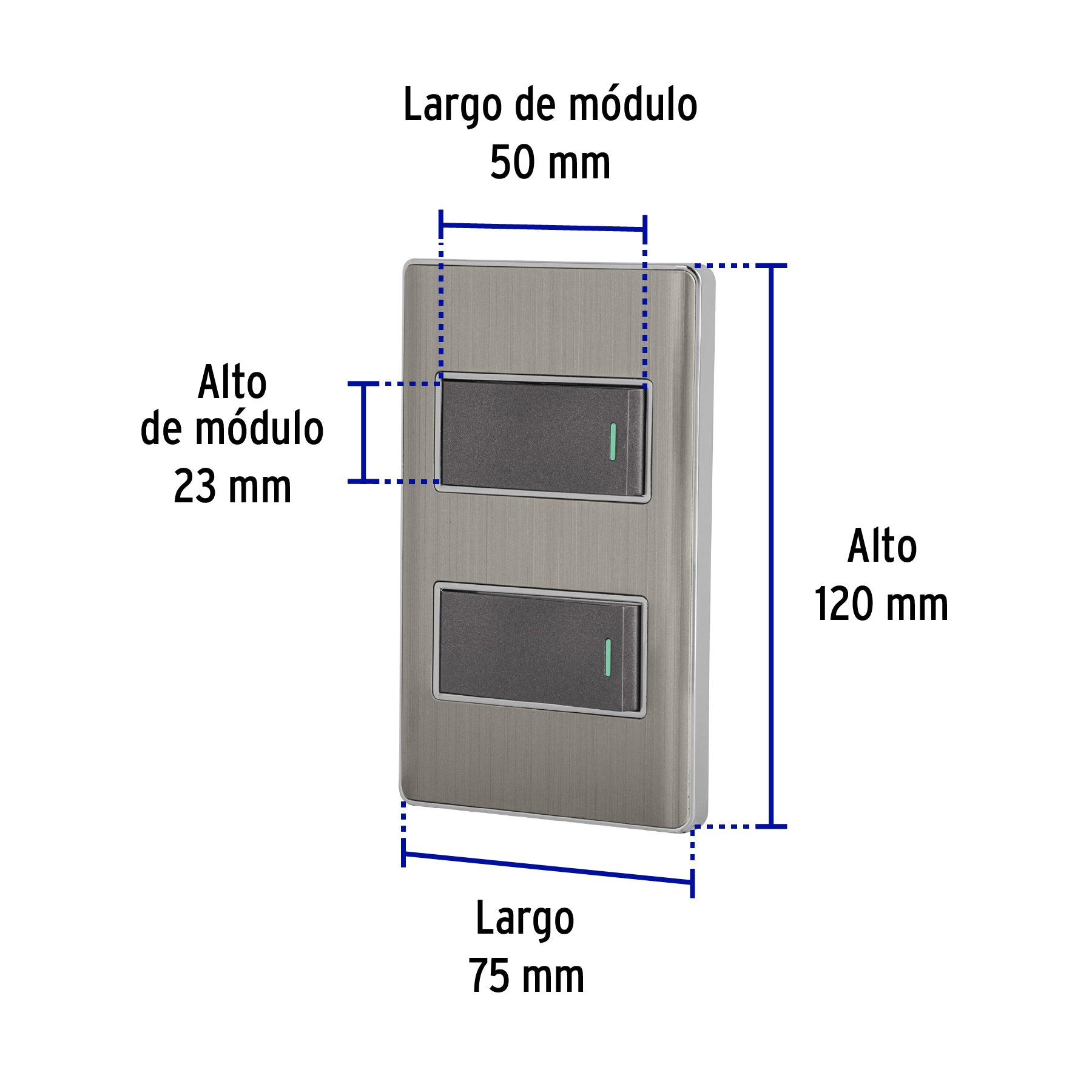Placa armada acero 1 interruptor y 1 de 3 vías 1 mód, Lisboa