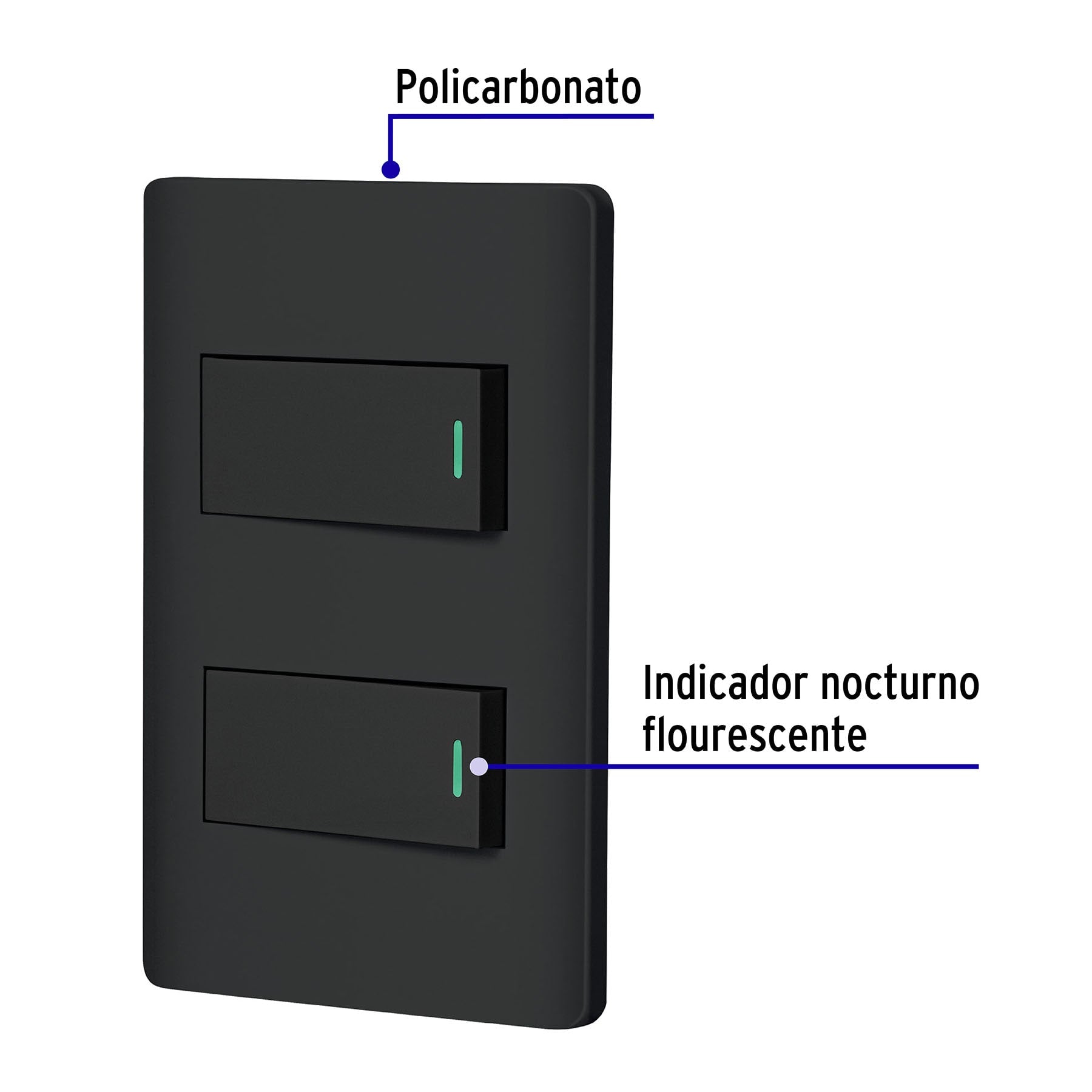 Placa armada negra 1 interruptor y 1 de 3 vías 1 mód, Lisboa