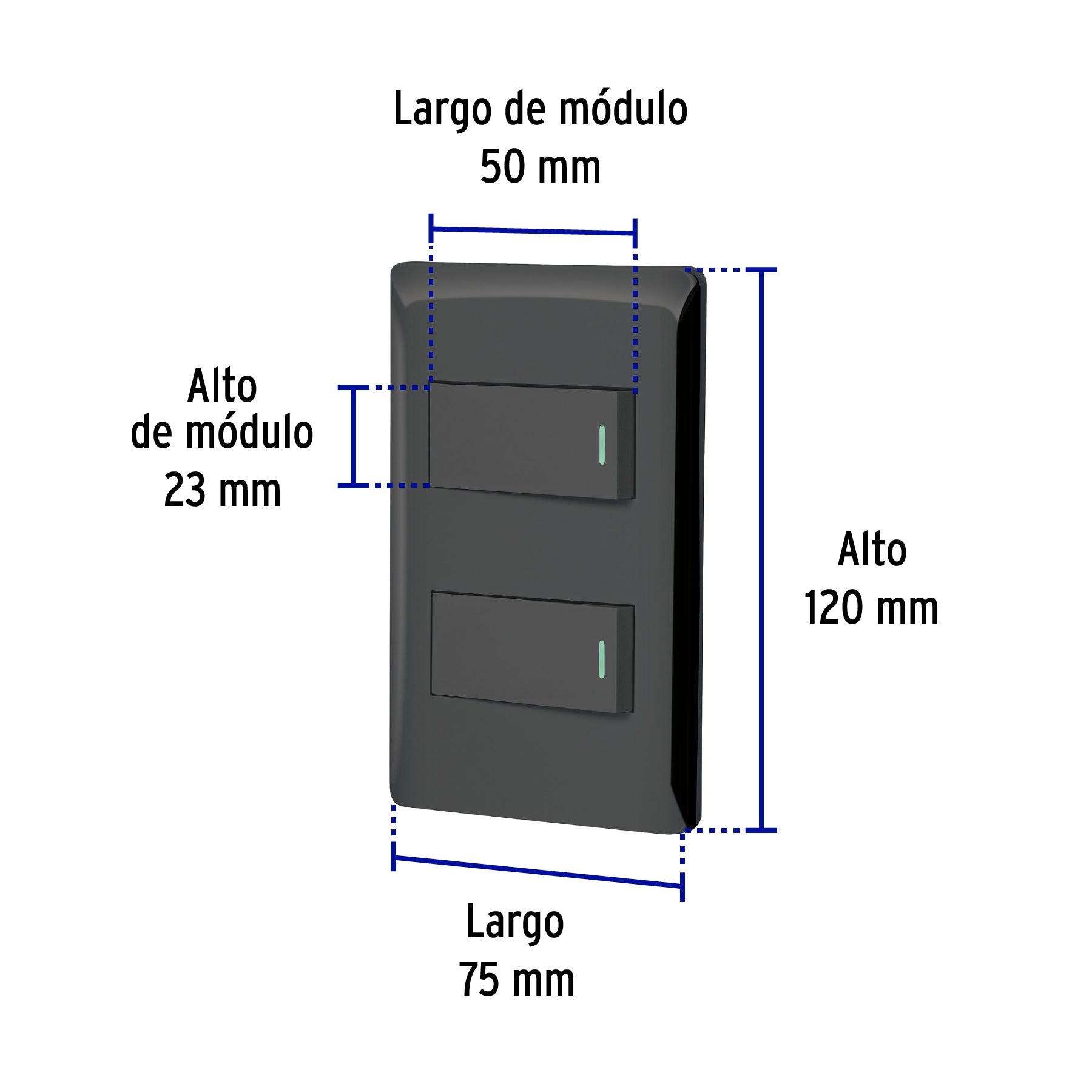 Placa armada negra 1 interruptor y 1 de 3 vías 1 mód, Lisboa