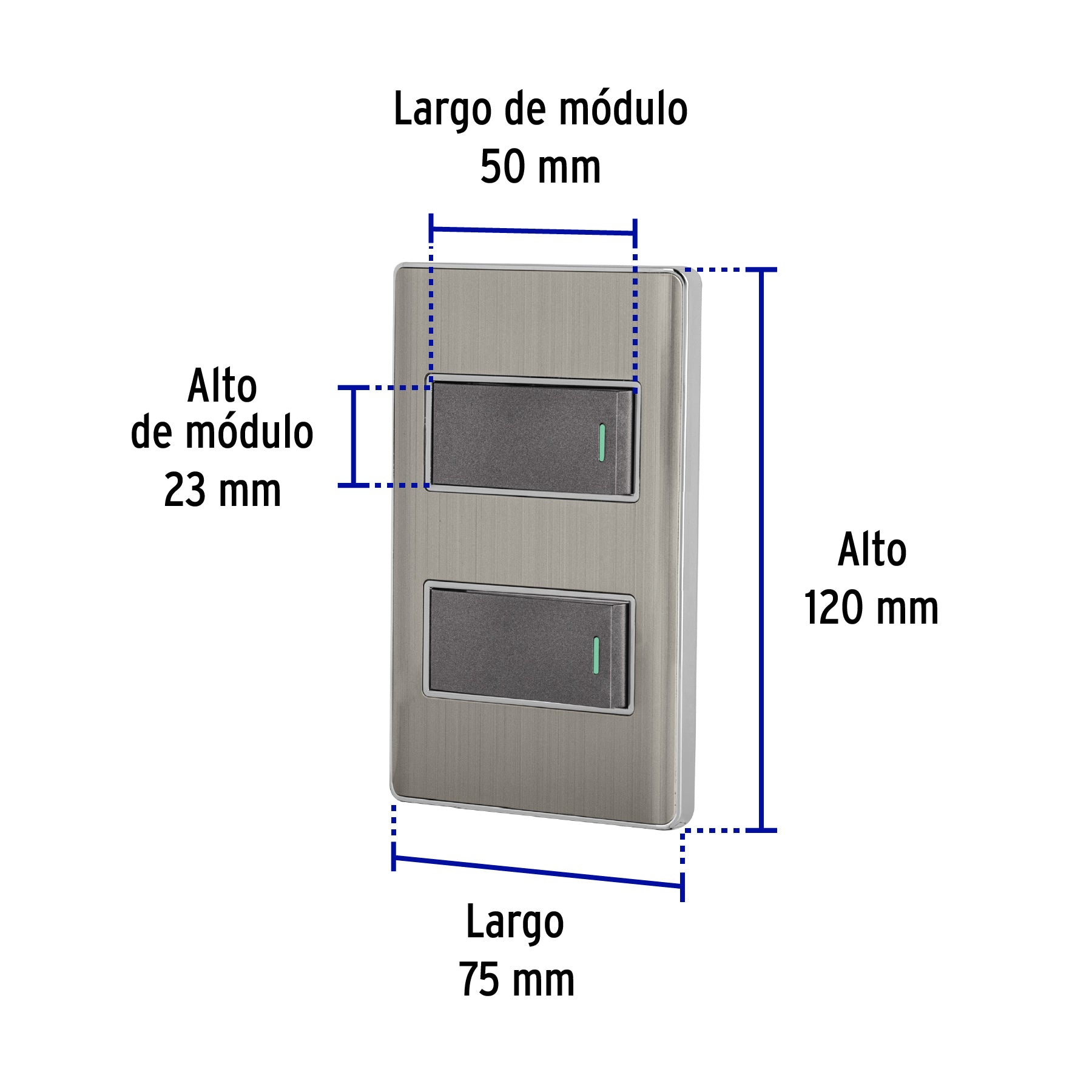 Placa armada acero inox con 2 interruptores 1 módulo, Lisboa