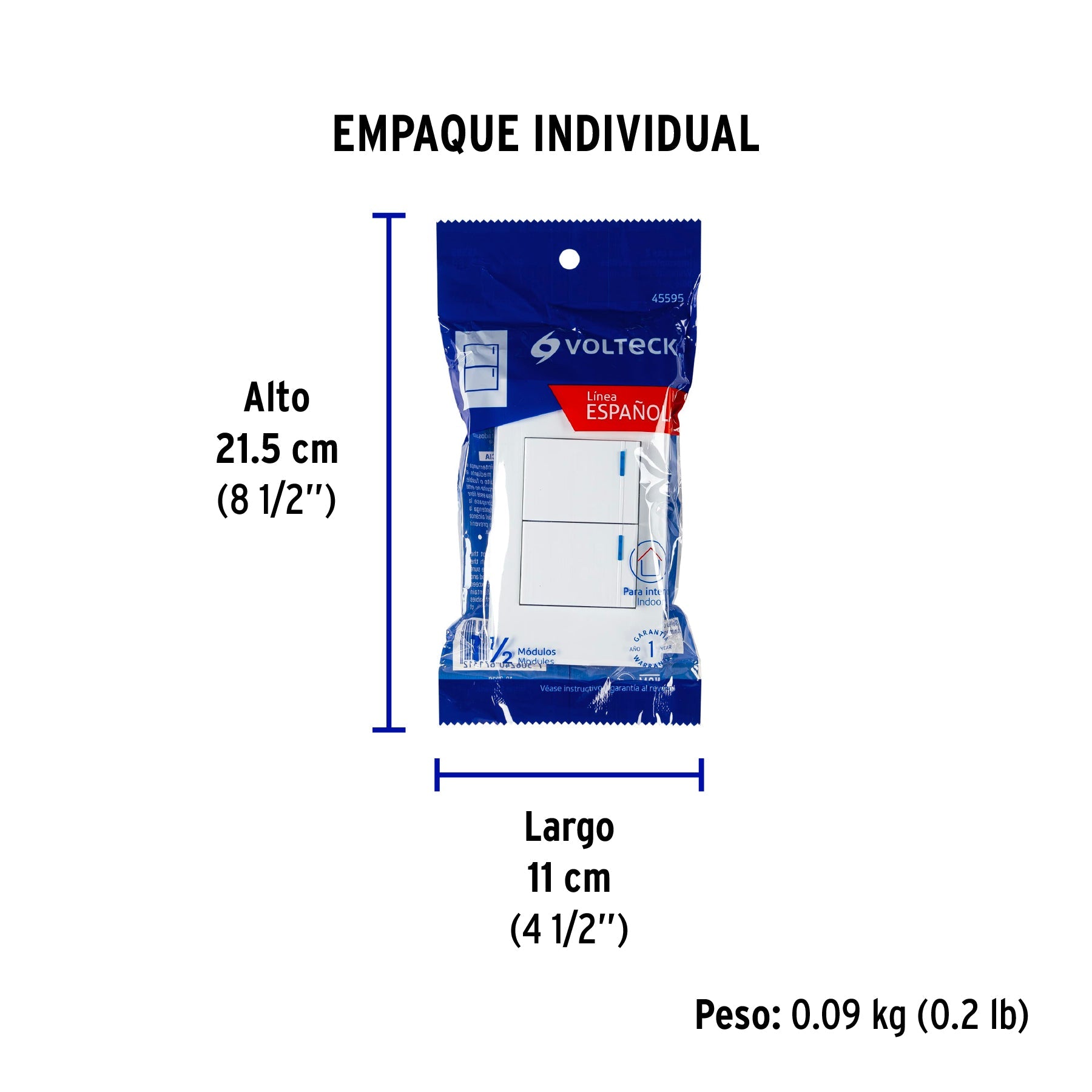 Placa armada 2 interruptores, 1.5 módulos, Española, blanco - Empaque