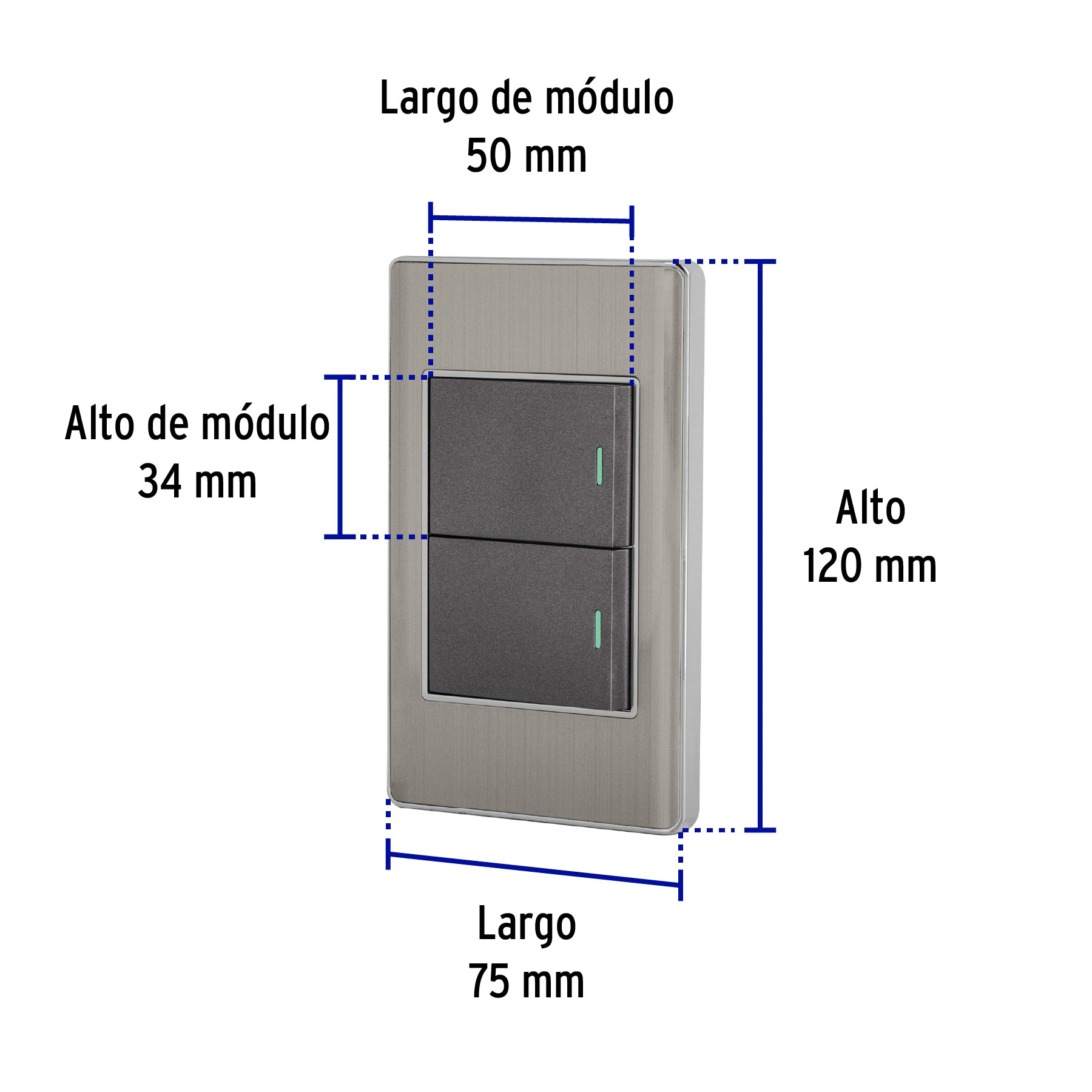 Placa armada acero 1 interruptor y 1 de 3vías 1.5mód,Lisboa