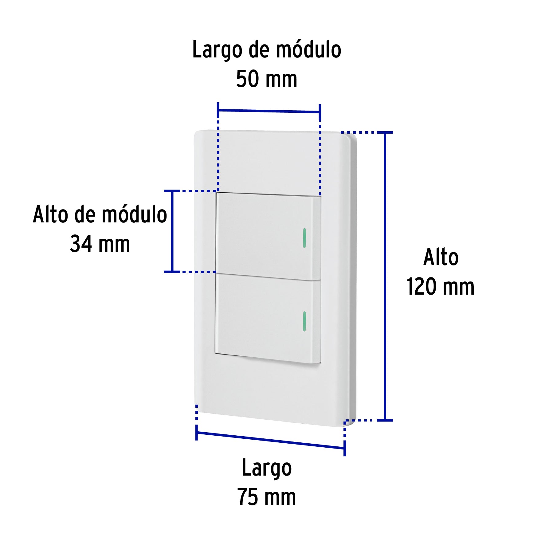 Placa armada blanca 1 interruptor y 1 de 3vías 1.5mód,Lisboa